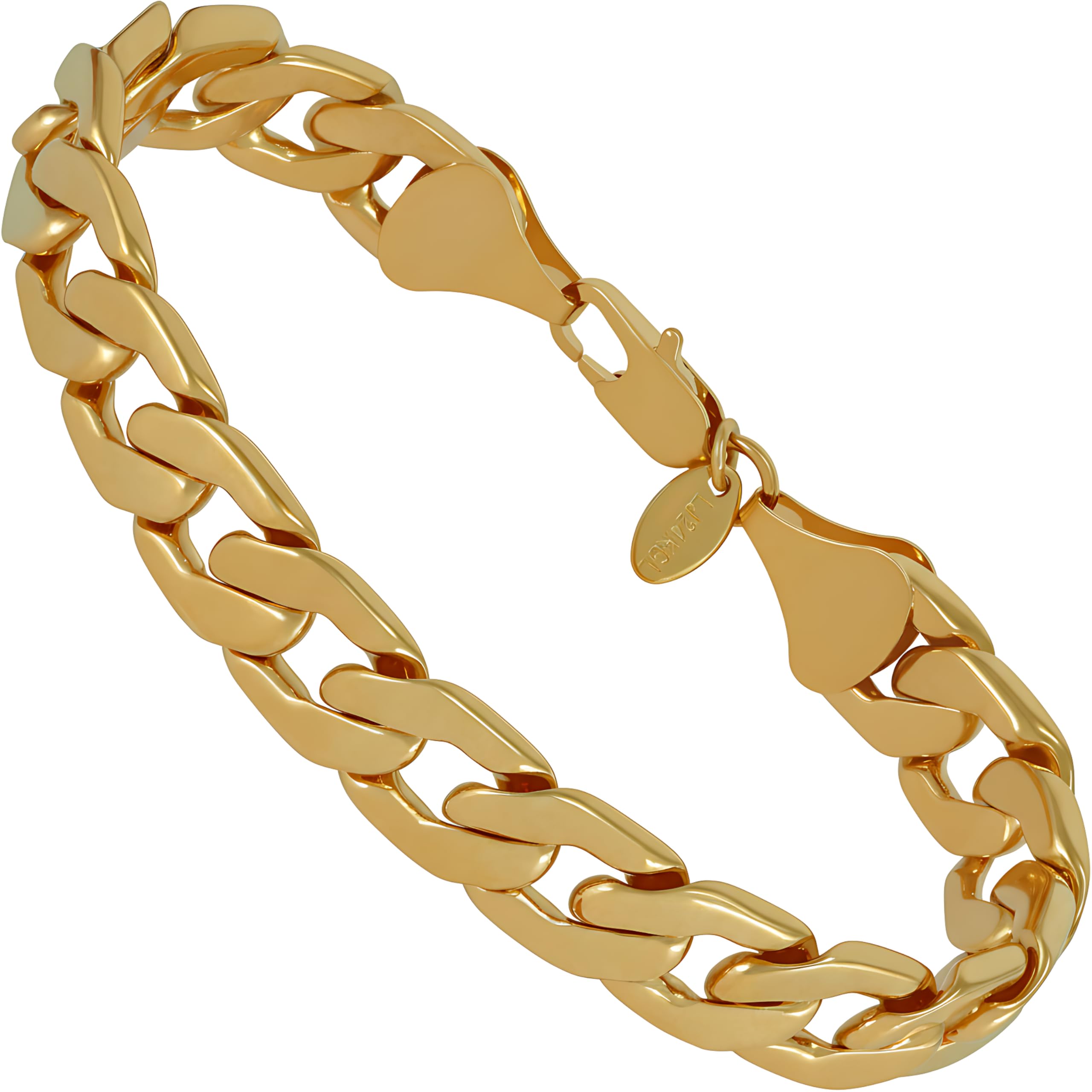 LIFETIME JEWELRY 12mm Flat Cuban Link Chain Bracelet for Men & Women 24k Gold Plated