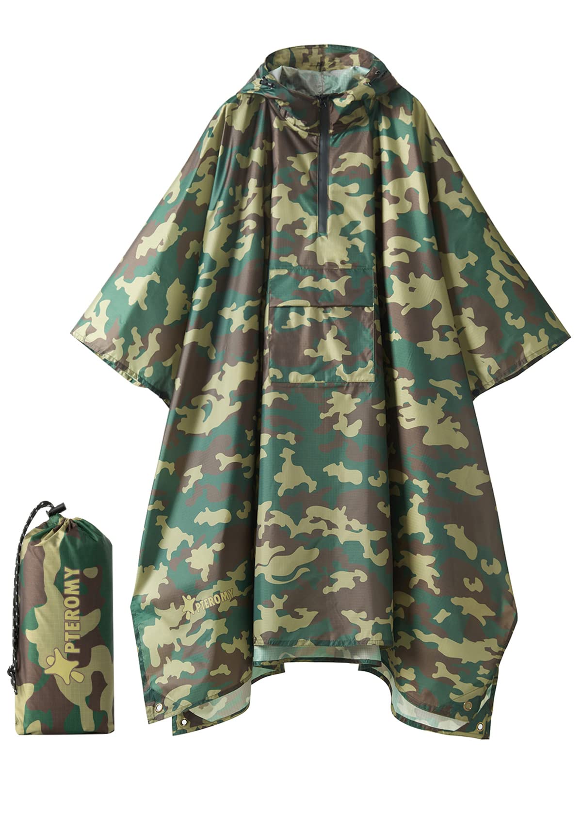 PTEROMY Hooded Rain Poncho for Adults, Reusable Waterproof Raincoat