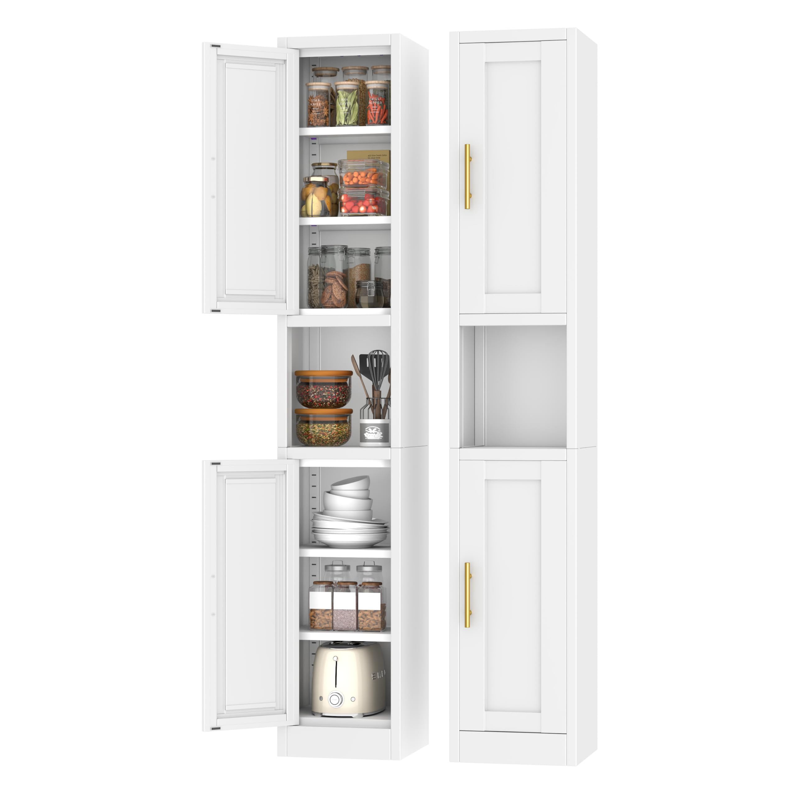 Metal Tall Narrow Storage Cabinet,67" H Freestanding Floor Cabinet with 2 Doors and 4 Adjustable Shelves,Pantry Storage Cabinet for Bathroom,Living Room,Entryway and Kitchen (White)