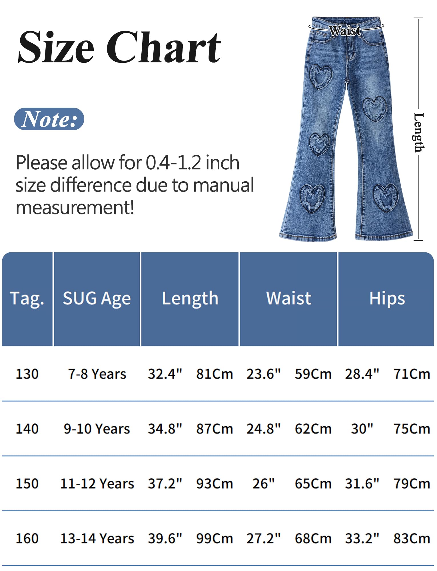 SEAUR Jeans a Zampa d'Elefante per Ragazze Pantaloni Denim Stretch Modellatura Slim Vita Regolabile per Bambini e Adolescenti 7-14 Anni