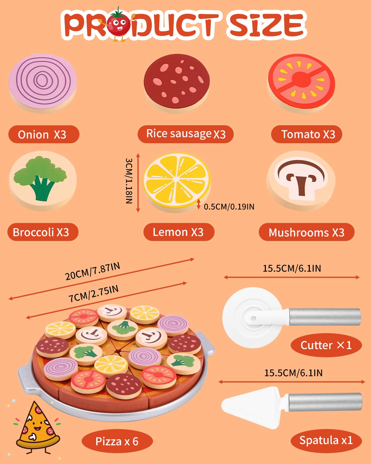 Toaren Pizza De Madera – Set De 27 Piezas Para Jugar A Cocinar Y Cortar, Regalo Educativo Para Niños 3+