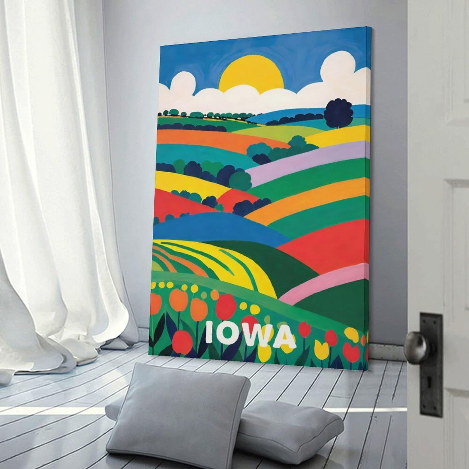 Junmoney Canvas Art Print Colorful Iowa Retro Art, 20x30inch(50x75cm), for Office, Study Or Home Workspace, Home Office Artwork with Decorative Appeal