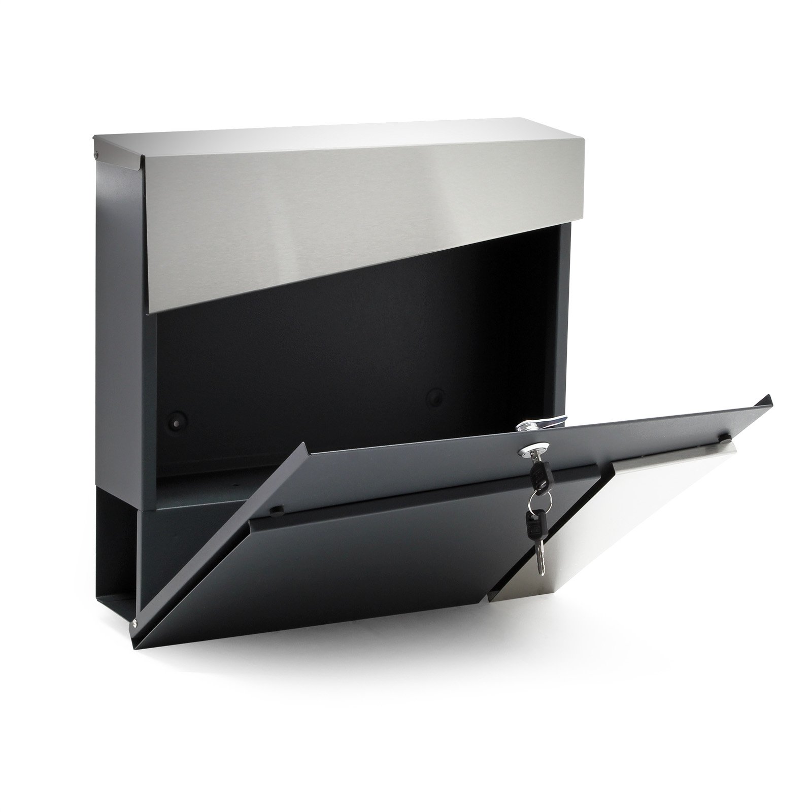 Cassetta Postale Wiltec Con Vano Giornali 370x105x370mm Antracite E Inox - Per Esterni Resistente - Foto 3