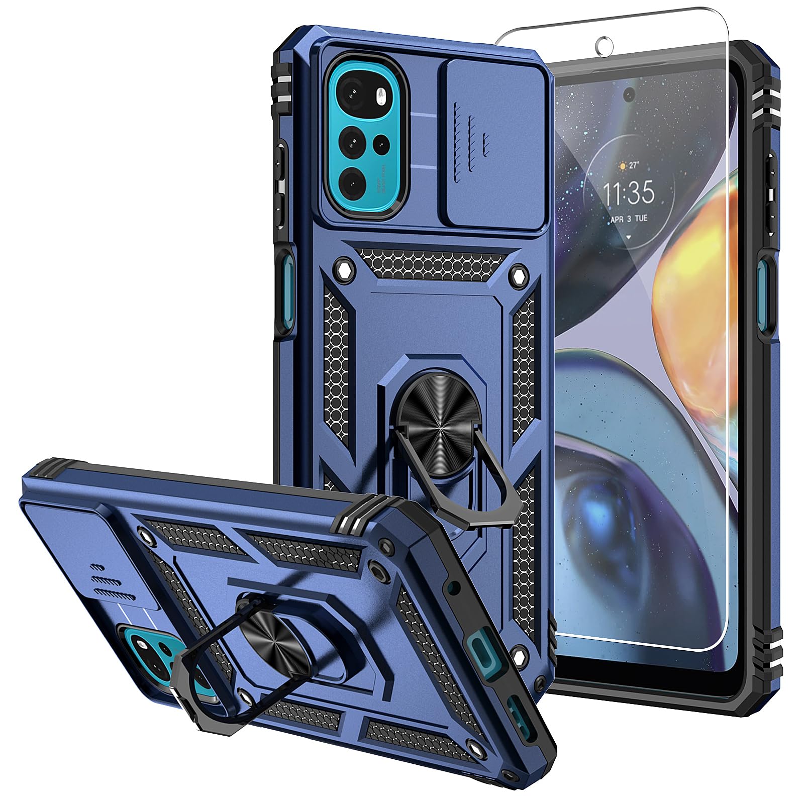 SMKY for Moto G Play 2024 Case,with Screen Protectors and Camera Cover,[Military Grade] 16ft.Drop Tested with Magnetic Kickstand Protective Case for