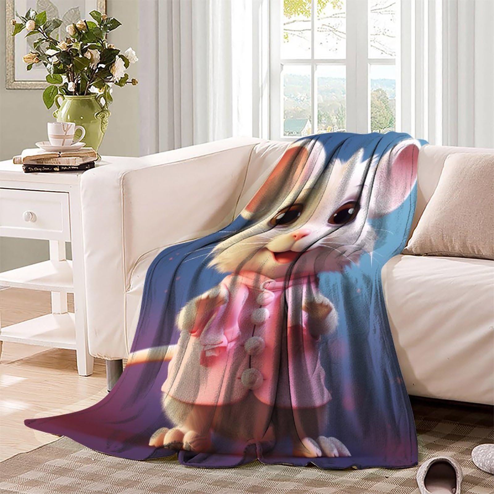 MUZIRI KINOKOO Plüschkissen-Decke – Hamster-Plüschtier (40x30 Cm) Mit Kuscheliger Decke (100x170 Cm), 3-in-1 Design, Perfekt Für Sofa, Bett Oder Reise – Flauschiges Geschenk