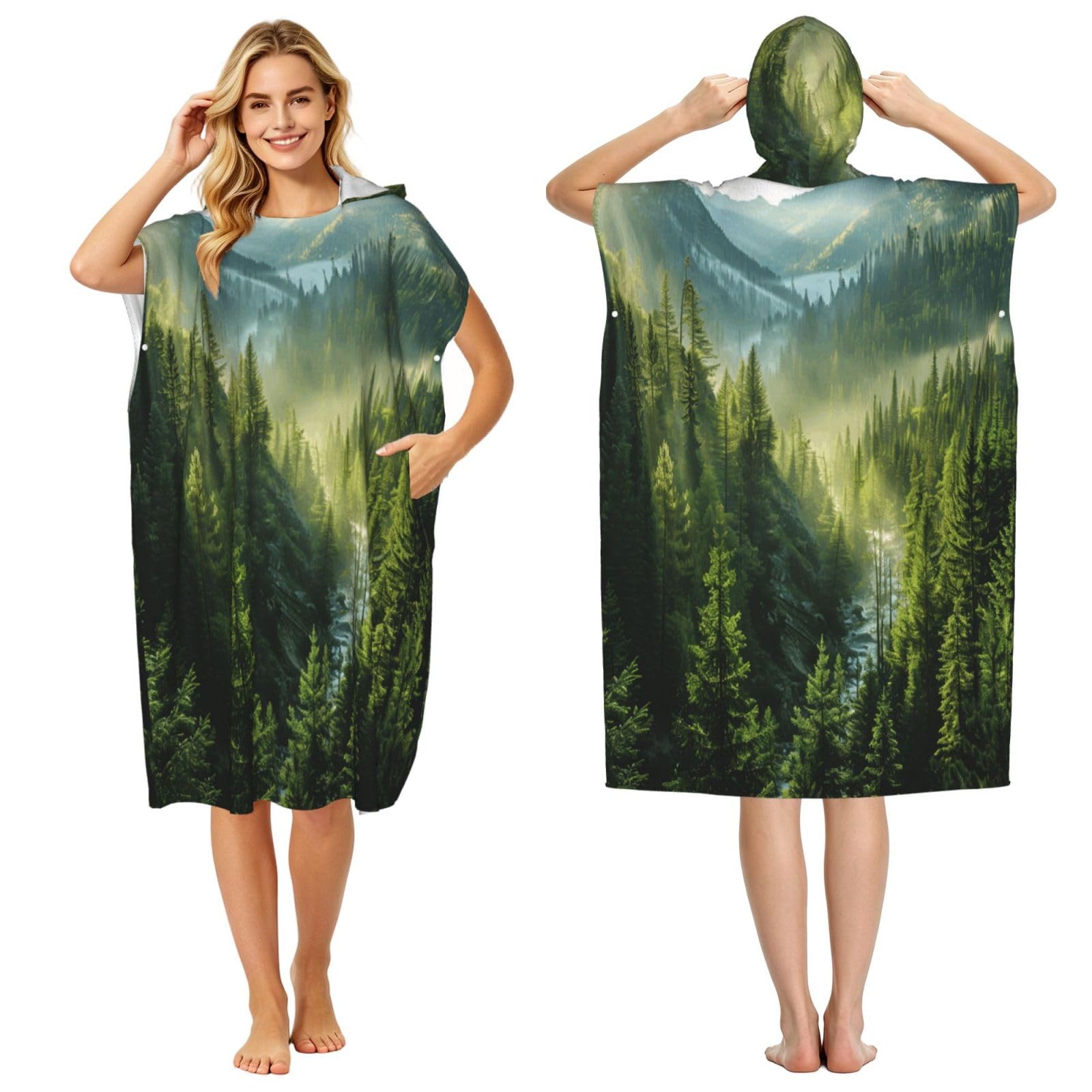 DTHKJNLSF Coniferous Forest Adult Hooded Beach Poncho Towel