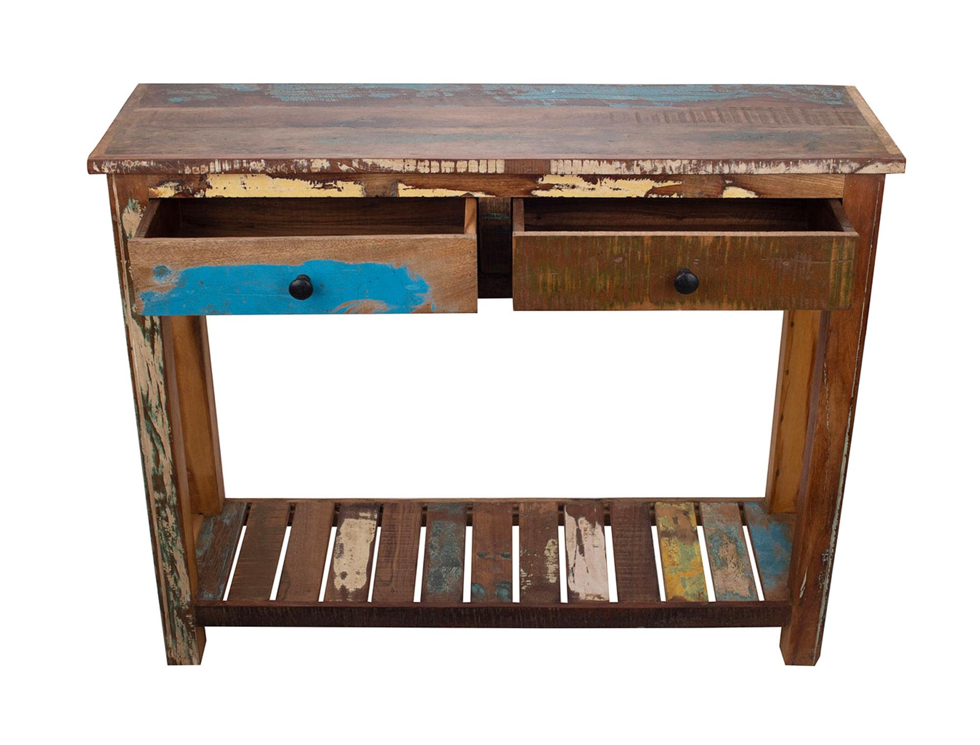 Grande Consolle in Legno Esotico, Collezione Sinaloan, Aspetto Antico e Spogliato, L 80 cm
