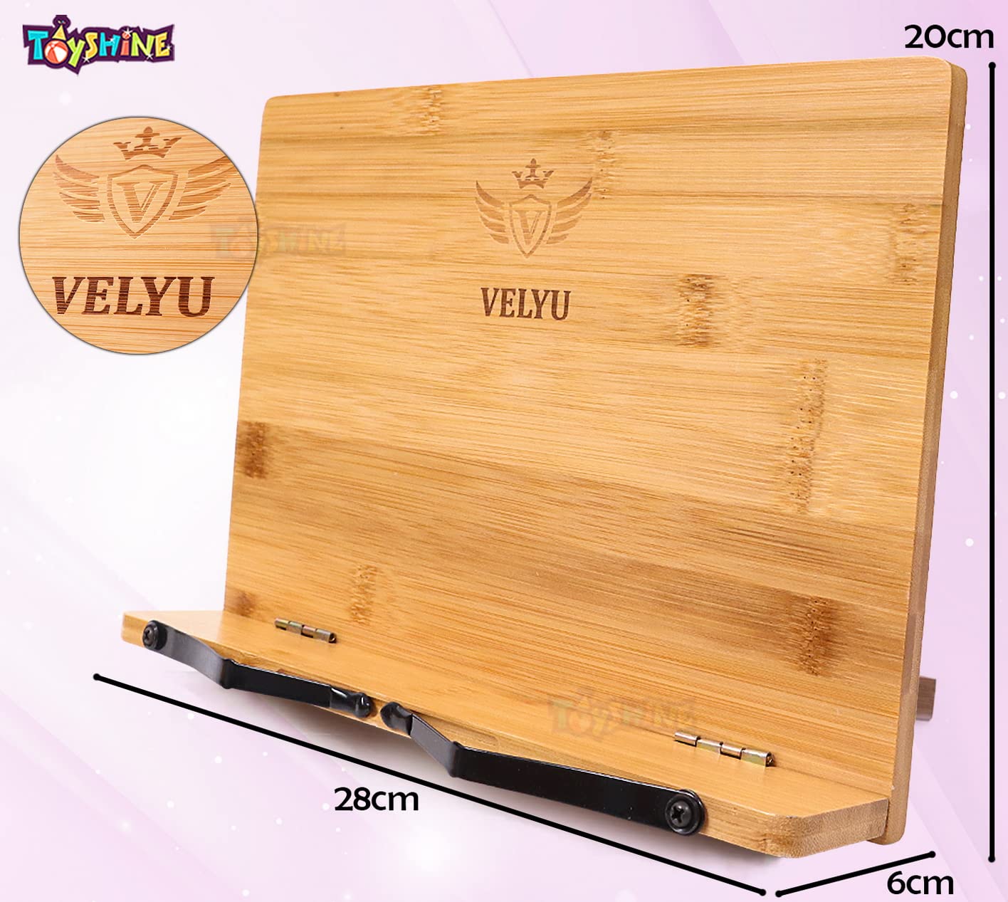 Toyshine Velyu PU Coated Foldable Bamboo Book Reading Stand Cookbook Stand Tablet Mobile Holder, 11" x 8.75" Portable Recipe Holder, Reading Frame Rest Holder Adjustable Desk Bookrest, Textbook Book 4
