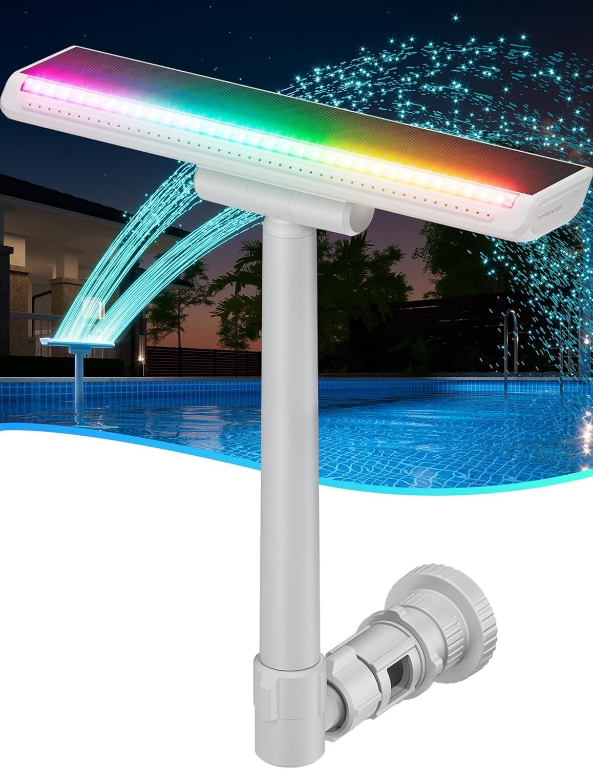 Solar-Powered Pool Fountain with 10-Color 4-Mode LED Lights Original , Above/Inground Pool Fountain Solar Lights with Remote, Adjustable Pool Sprinkler for Relaxation & Cooling 6-15 Degrees