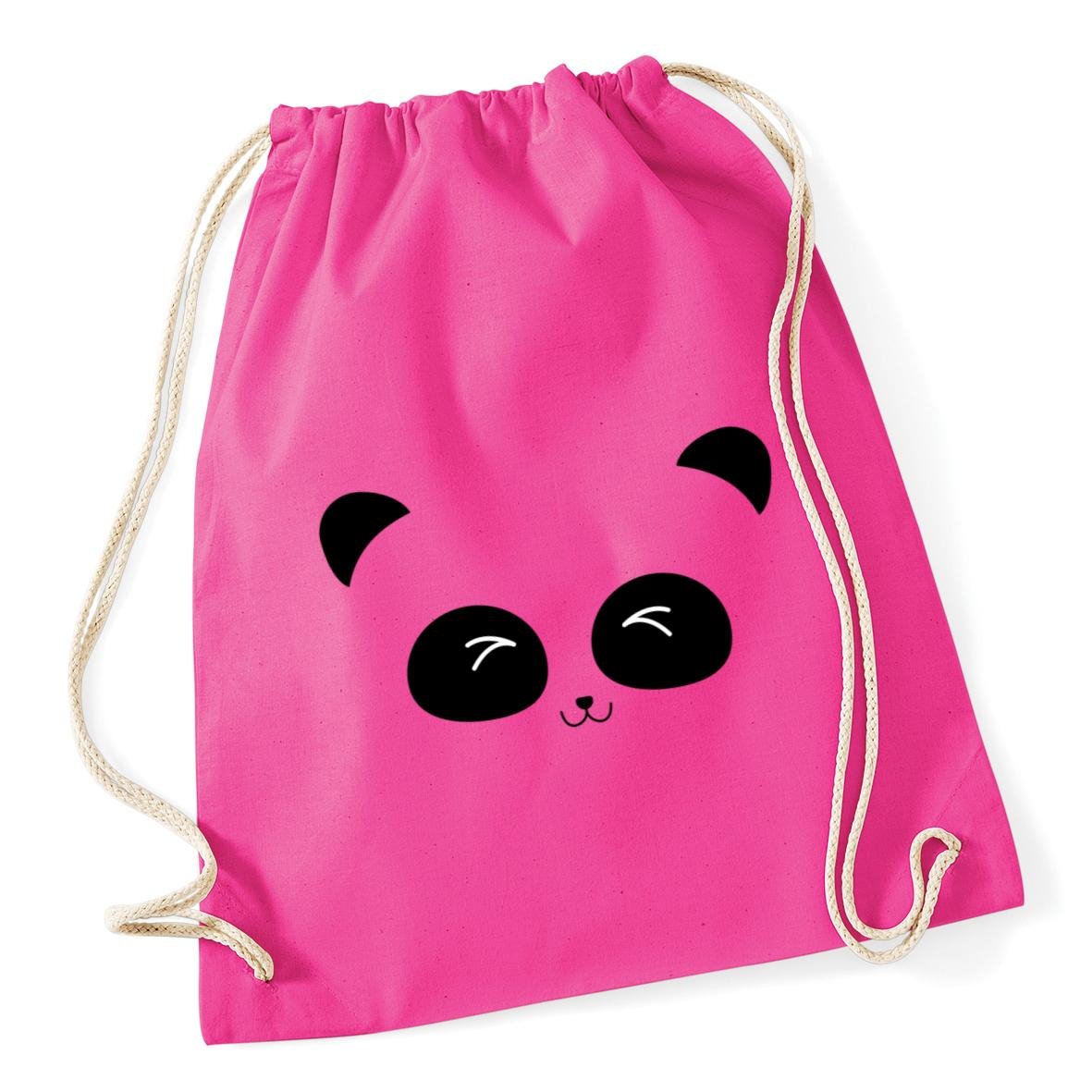 Hippowarehouse cute panda face Drawstring Cotton School Gym Bag 37cm x 46cm, 12 litres