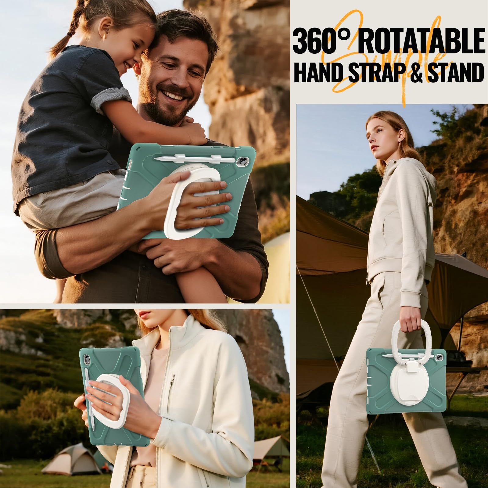 Etui do Samsung Galaxy Tab S11 5G 11-calowy model 2025 (SM-X730/X736B), odporne na wstrząsy, solidne etui z obrotową podpórką 360°, pasek rękę/ramię Wytrzymałe tablet(Dark green)