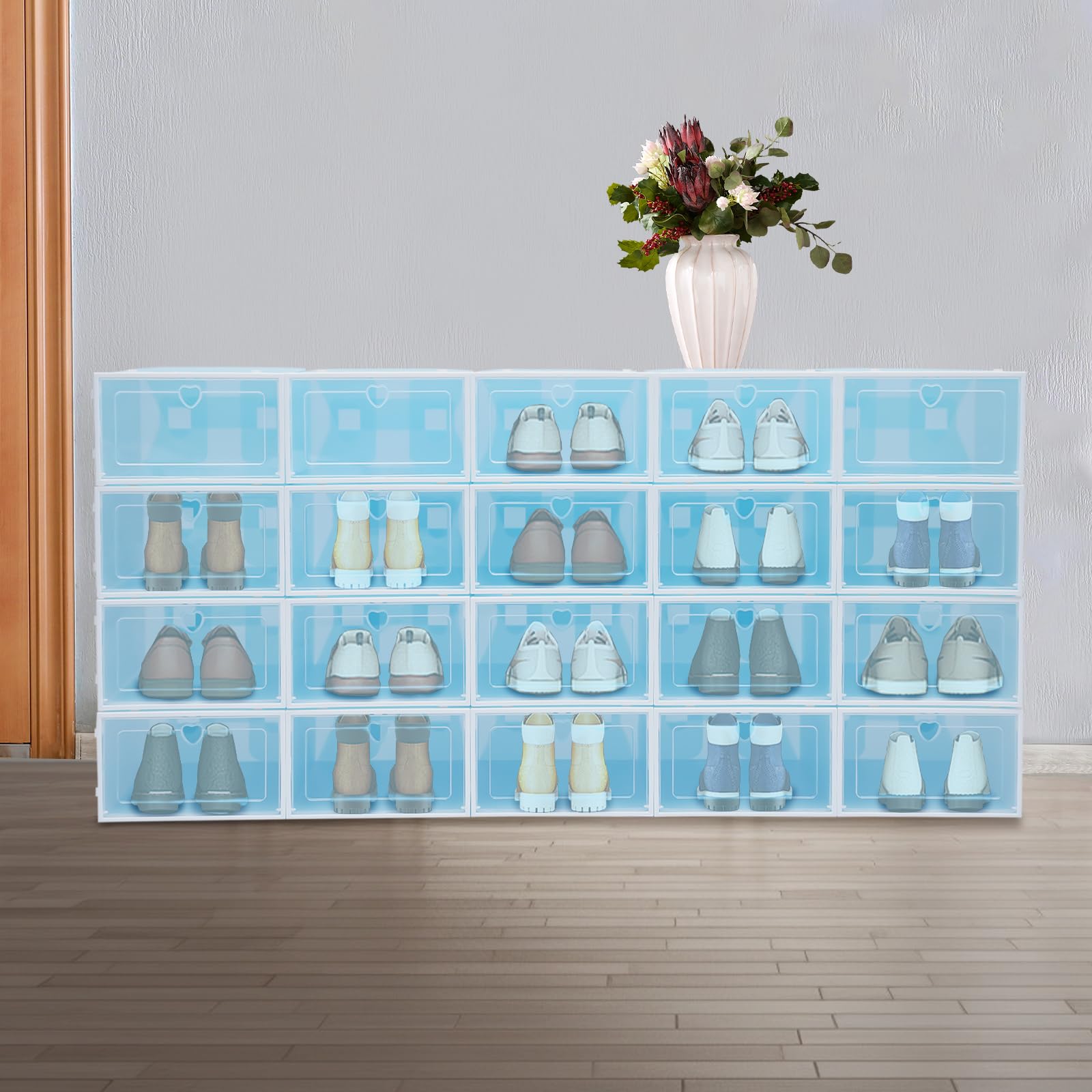 20 scatole impilabili a forma di cuore, rettangolari, con fori di ventilazione, per riporre scarpe, giocattoli, libri, ecc. (blu)