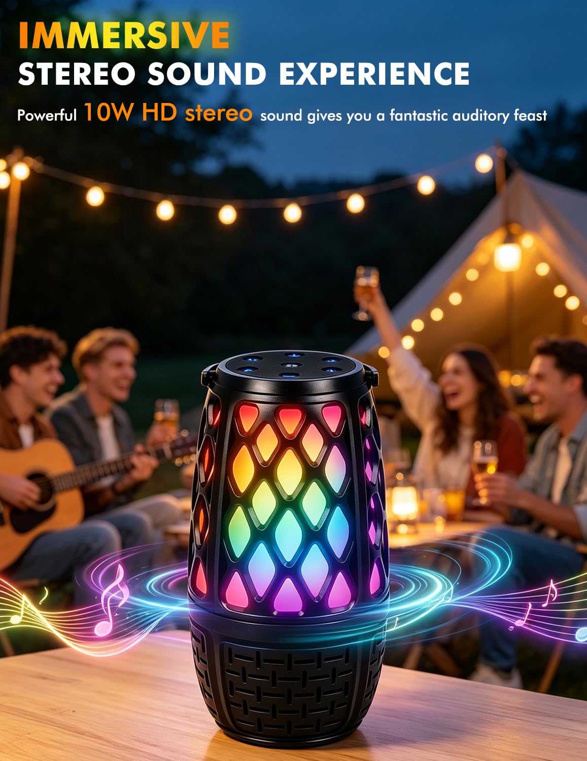 Altavoces para exteriores con llama y luces RGB, estéreo HD de 10 W, regalo