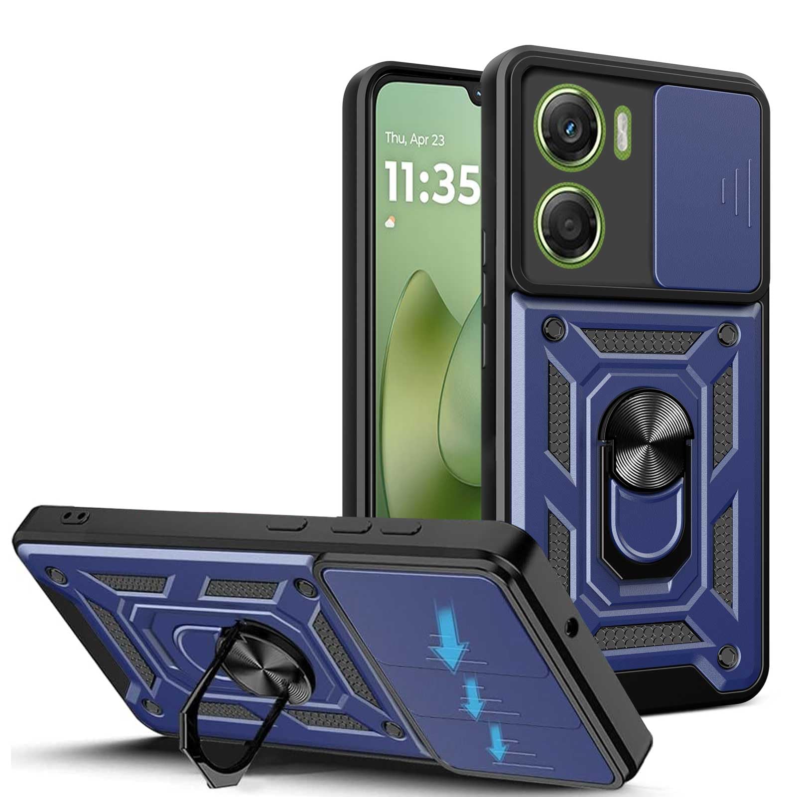 Cover Compatibile con Motorola Moto G06 4G (6.88") Hard PC e Silicone TPU Custodia con Supporto Girevole a 360° Protezione Case Blu