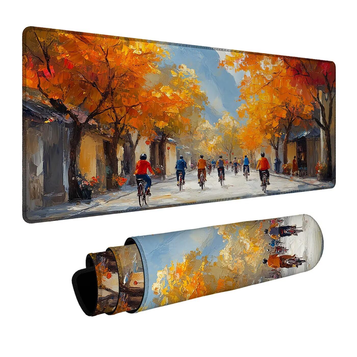 Podkładka pod mysz, rowerowa, krajobraz, podkładka pod mysz XXL, 50 x 100 x 0,3 cm, szyte krawędzie, dokładność, szybkość, podkładka na biurko, do biura, akcesoria gamingowe, prezent dla mężczyzn DBYH