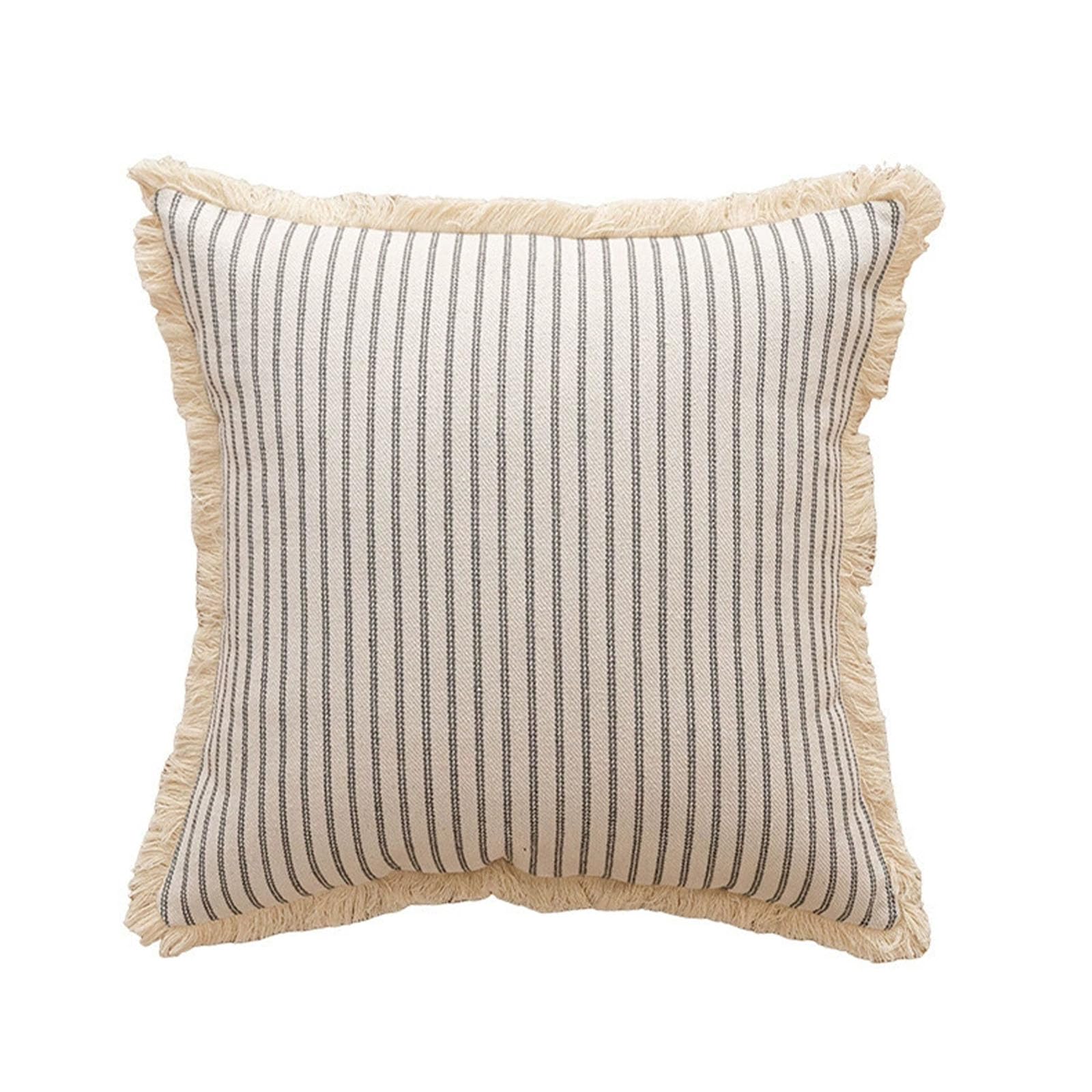 AXCTYSFP Decorative Linen Striped FringeThrow Pillow Covers Cozy Farmhouse Boho,Gray,45 * 45cm