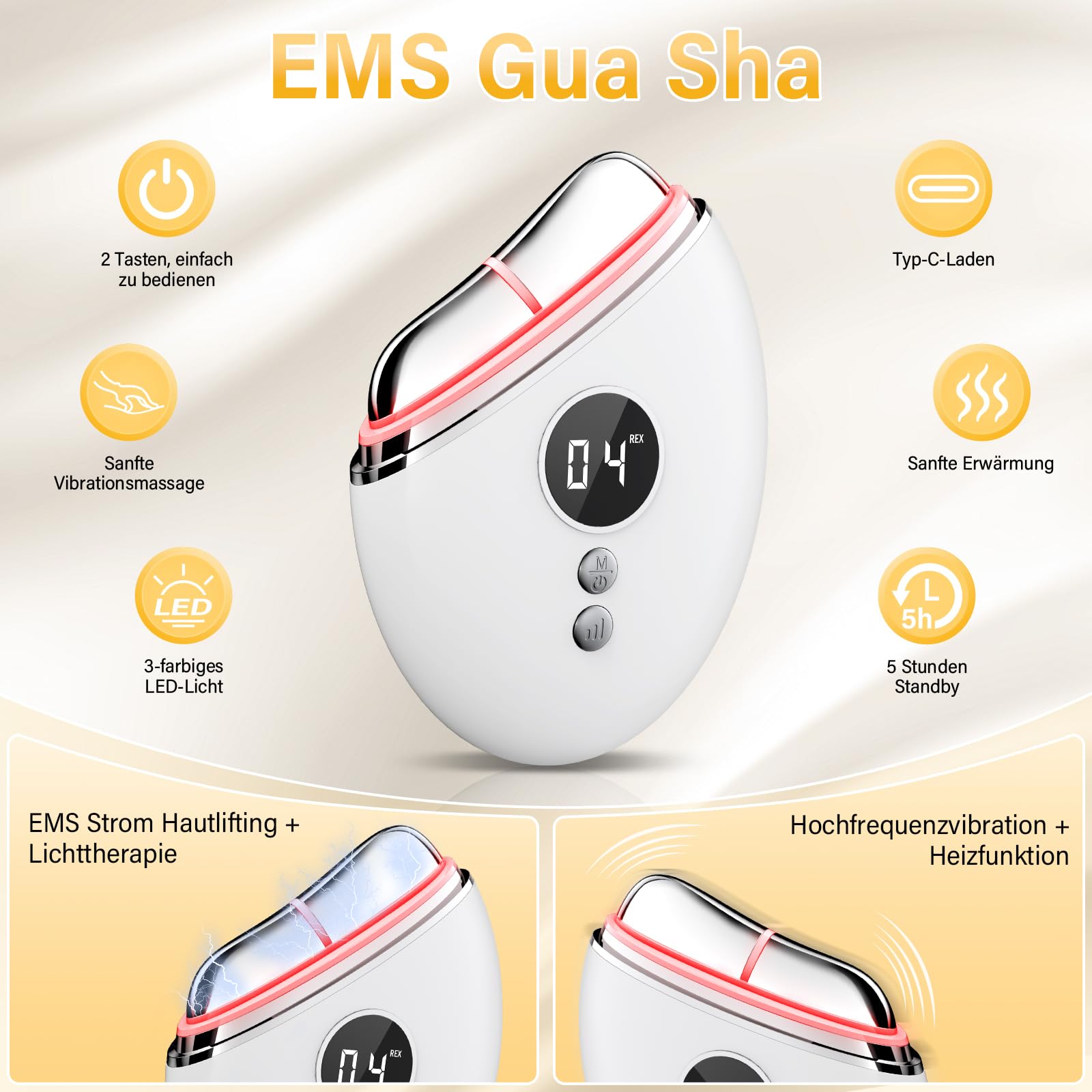 Eyoushow EMS Gua Sha, Gesichtsmassagegerät Gua Sha Elektrisch mit Smart 3 Modi Anti-Falten Schönheit Gerät, EMS Gesichtsmassage mit Vibration & Wärme für Gesichtsstraffung, Anti Falten Anti Aging - 2