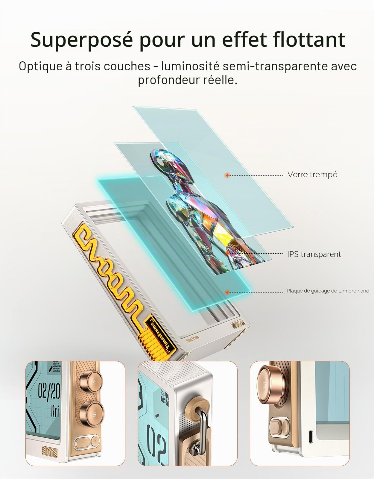 Divoom Times Frame - 64 Go de mémoire - Cadre Photo électronique de 10,1" - Écran IPS HD Transparent - Résolution HD 1280 x 800 - Cadeau pour Femmes et Hommes (Blanc)