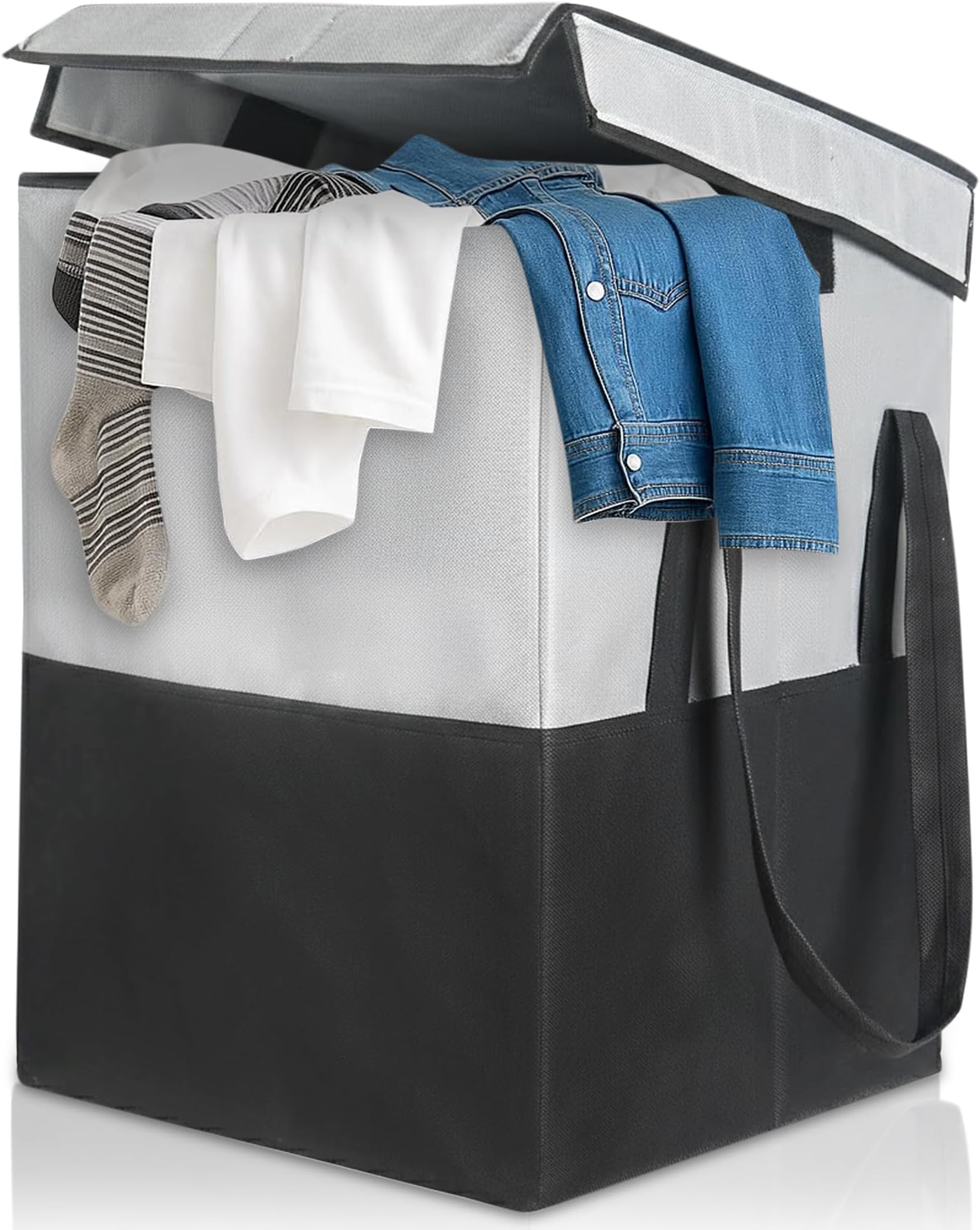 GLUN® Reusable Laundry Bags Black & Grey Colour Storage Bag Pack of 1, Perfect for Sorting & Organising Dirty Clothes, Lightweight, & Easy to Carry