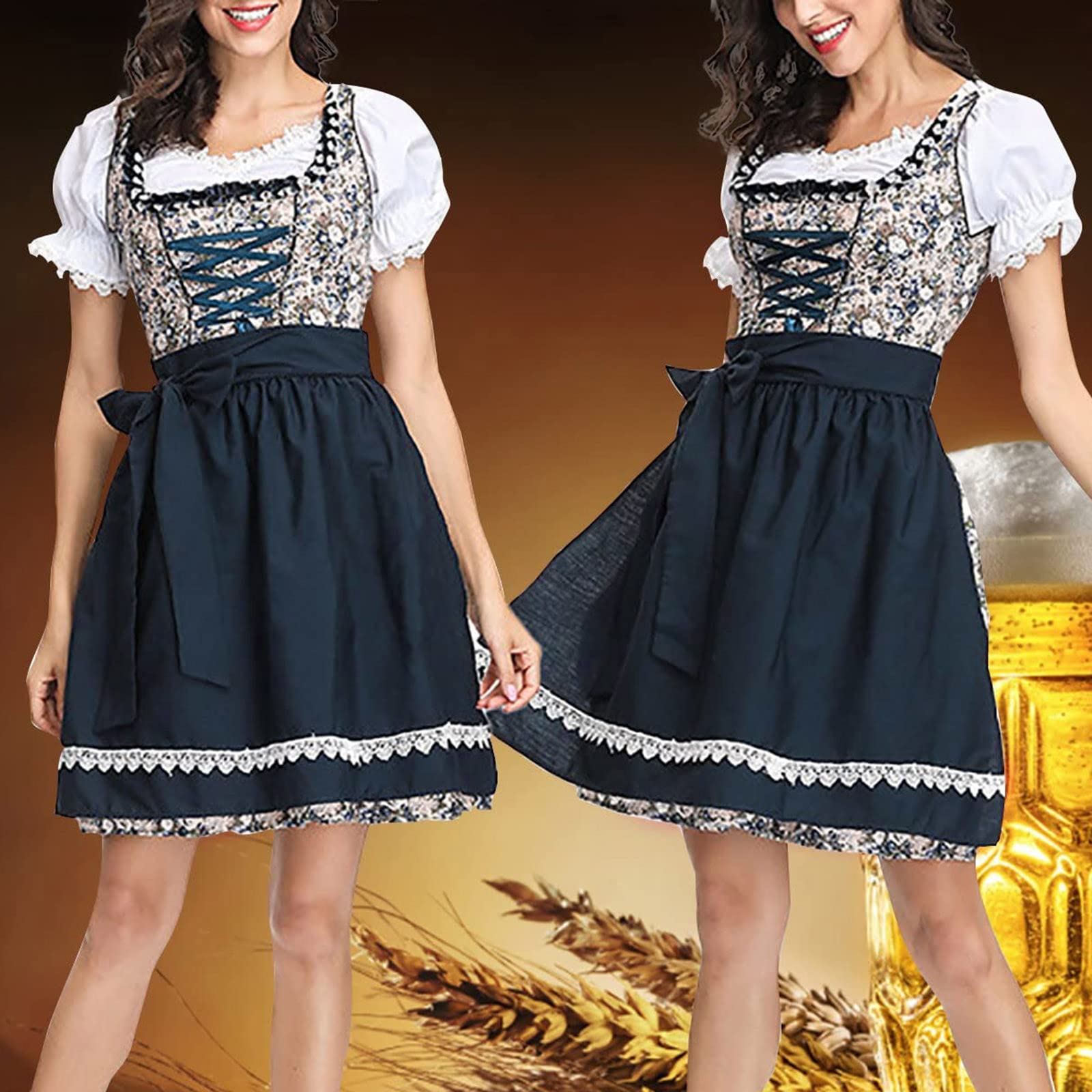 Vestito Dirndl Tedesco da donna, a spalle scoperte, Oktoberfest birra da ragazza, 3 pezzi, taglia grande, abito a maniche a campana, abito