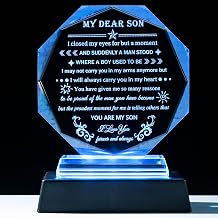 YWHL Meaningful Son Gifts from Mom Dad with Colorful LED Base Birthday Gifts for Son Adult Crystal Keepsake To My Sons Present on Graduation Christmas Valentines Fathers Day