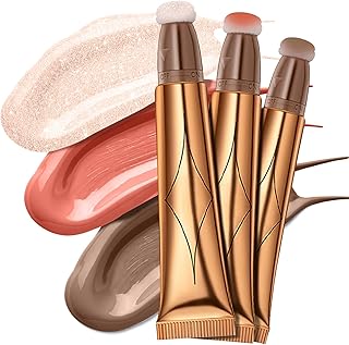 3 PCS Liquid Contour Beauty Wand, Blush and Highlighter Bronzer Stick with Cushion Applicator, Natural Matte Finish, Lightweight Blendable Super Silky Cream Contour Stick(Contour+Blush+Highlighter)