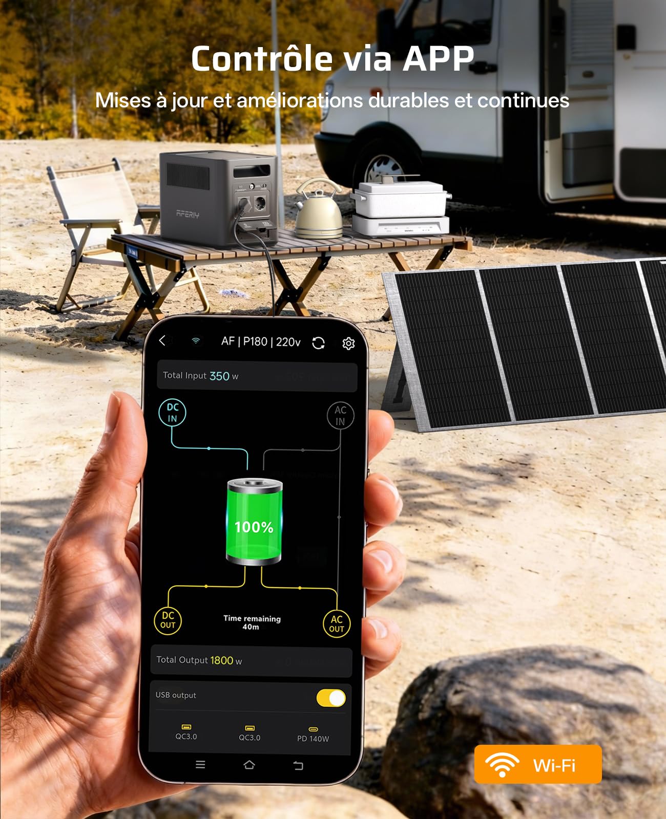 AFERIY 1800W 1024Wh Station Électrique Portable, P180 Générateur Électrique Solaire, Recharge Rapide 0-90% en 60 Min, 220V-240V, Batterie Nomade LiFePO4 avec UPS, BMS, pour Camping, Routier, Vacances