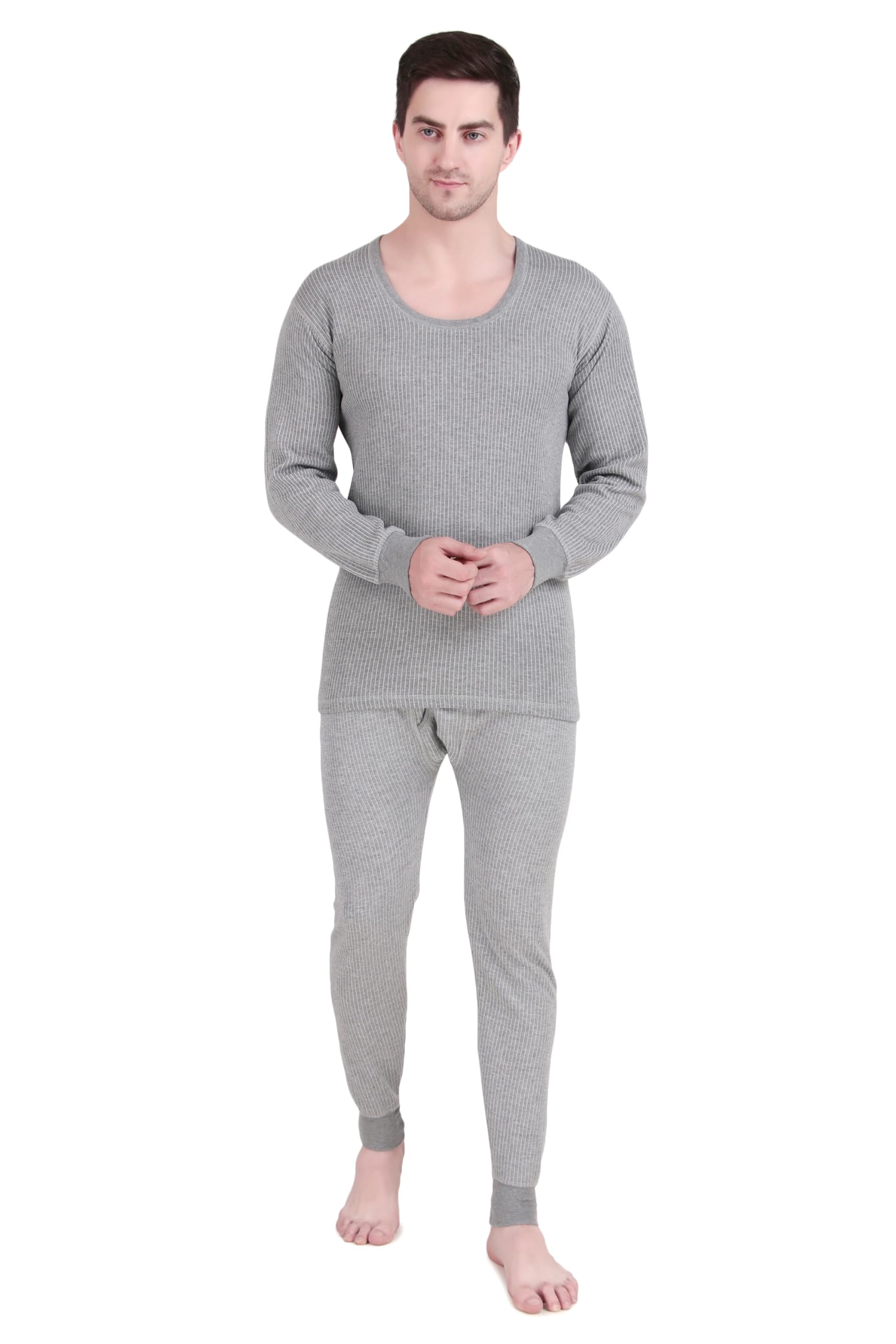 HAP Kings Men Quilted Thermal Set: Round Neck Top + Trouser Light Grey