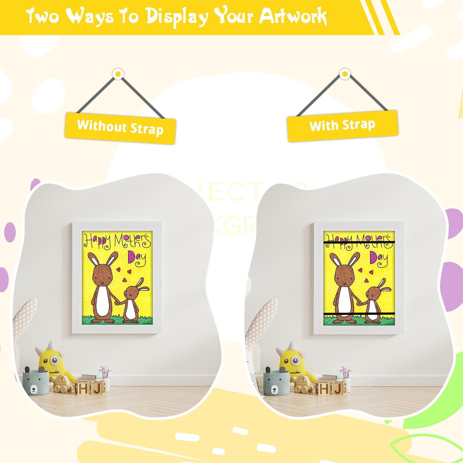 3 Pack 8.5x11 Kids Art Frames White, Kids Artwork Frames Changeable Child Artwork Picture Display Front Opening, Rustic Children Storage Frame Hold 50pcs Craft, Drawing, Art Project, Schoolwork