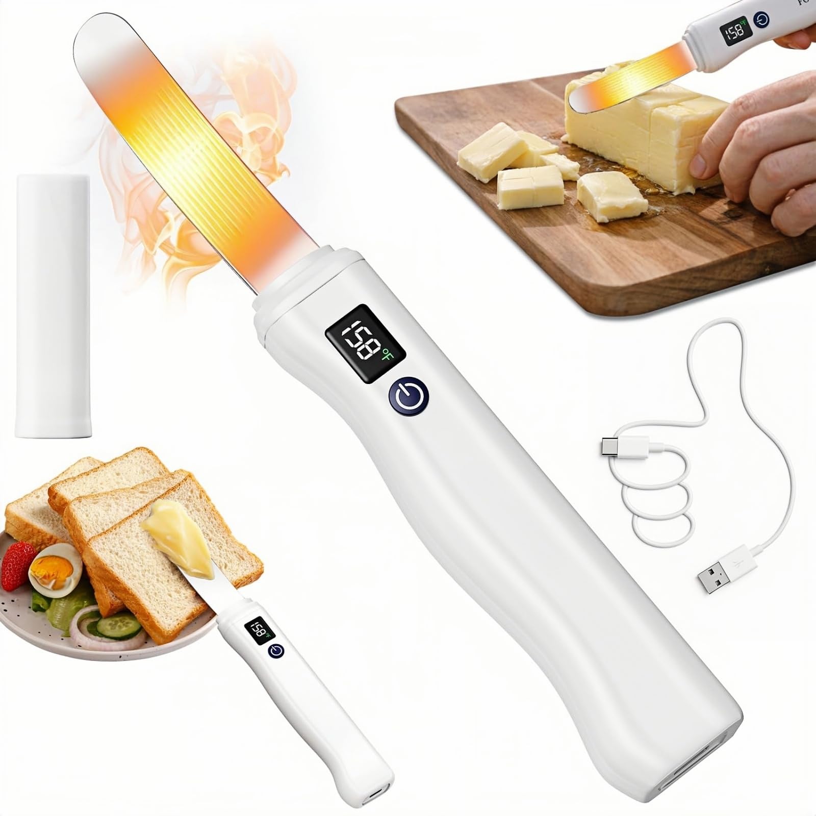 Heated Butter Knife, Electric Butter Spreader, IP68 Waterproof, Rechargeable with Smart Temp Display For Hard & Cold Butter, Cream Cheese & Jam, Perfect for Kitchen, Restaurant, Picnic & Party