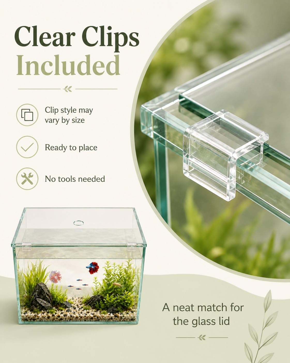 Coperchio Acquario Vetro Trasparente, Copertura Vasca Pesci con Foro e Clip(L:30 x W:28 cm)