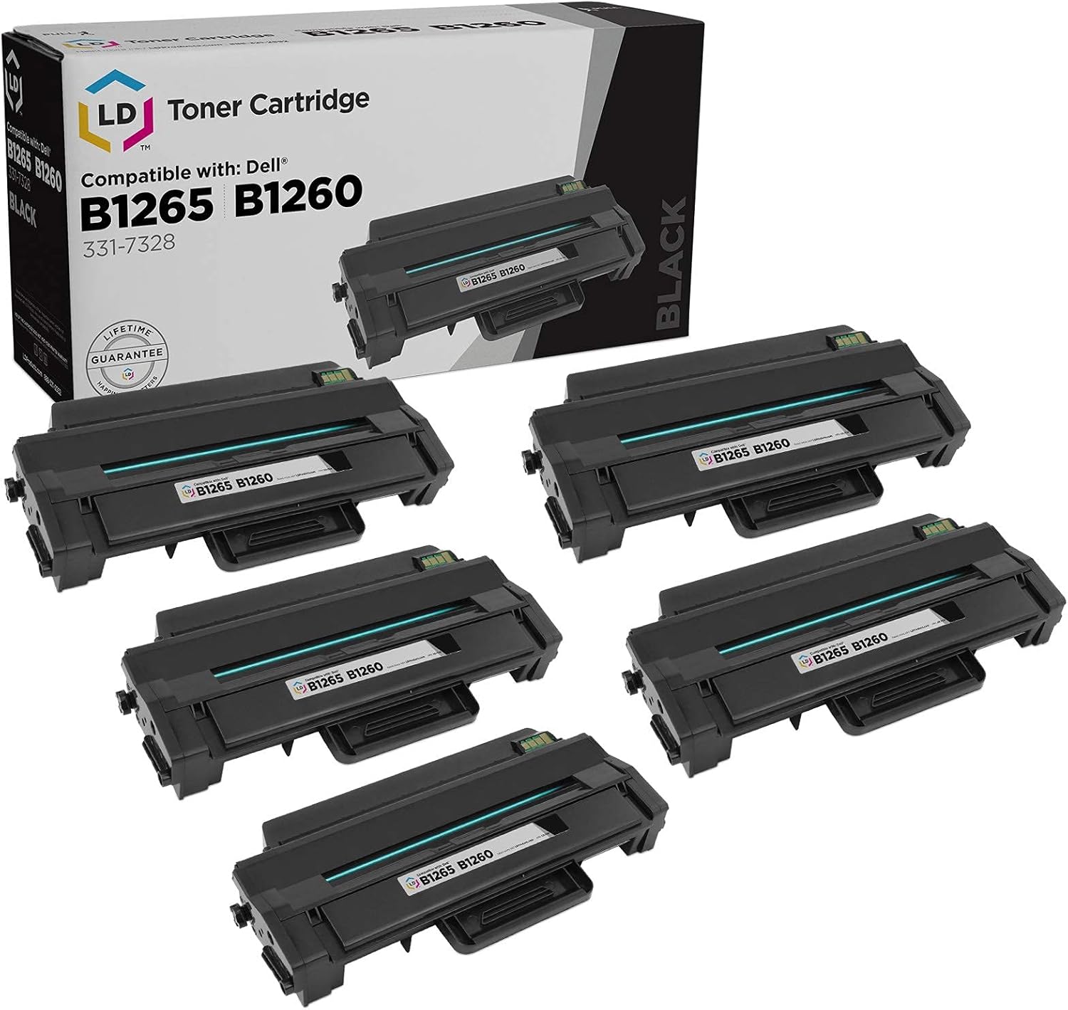 LD Products Compatible Replacement for Dell 331-7328 (DRYXV) Set of 5 High Yield Black Toner Cartridges Compatible with the Following Dell Printer Model B1260dn