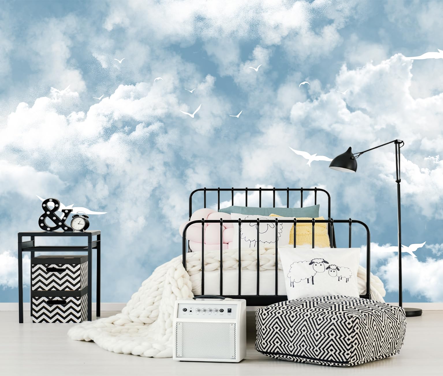 LOOWAP Blue Sky and White Cloud Wallpaper for Ceiling White Pigeon Wall Mural for Bedroom Living Room (Not Peel n' Stick)