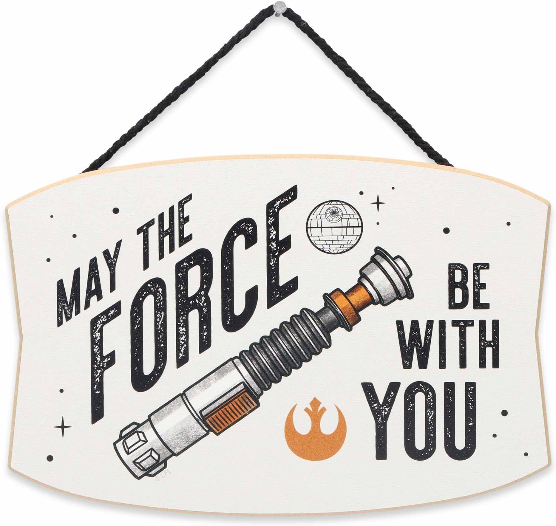 Disney Star Wars May the Force Be With You Lightsaber Hanging Wood Wall Decor - Classic Star Wars Sign for Man Cave or Movie Room