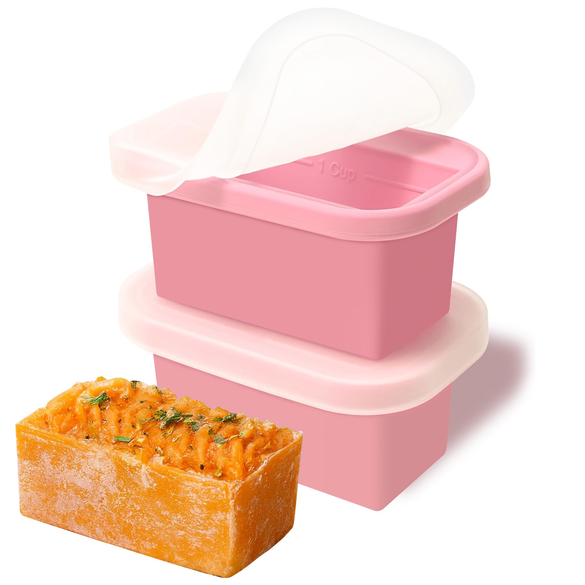 Pinke Silikon Gefrierform mit Deckel – 1-Cup tragbare Silikonform für Suppe & Soße – auslaufsicher, stapelbar, BPA-frei, ideal für Meal Prep zu Hause (2er-Set)