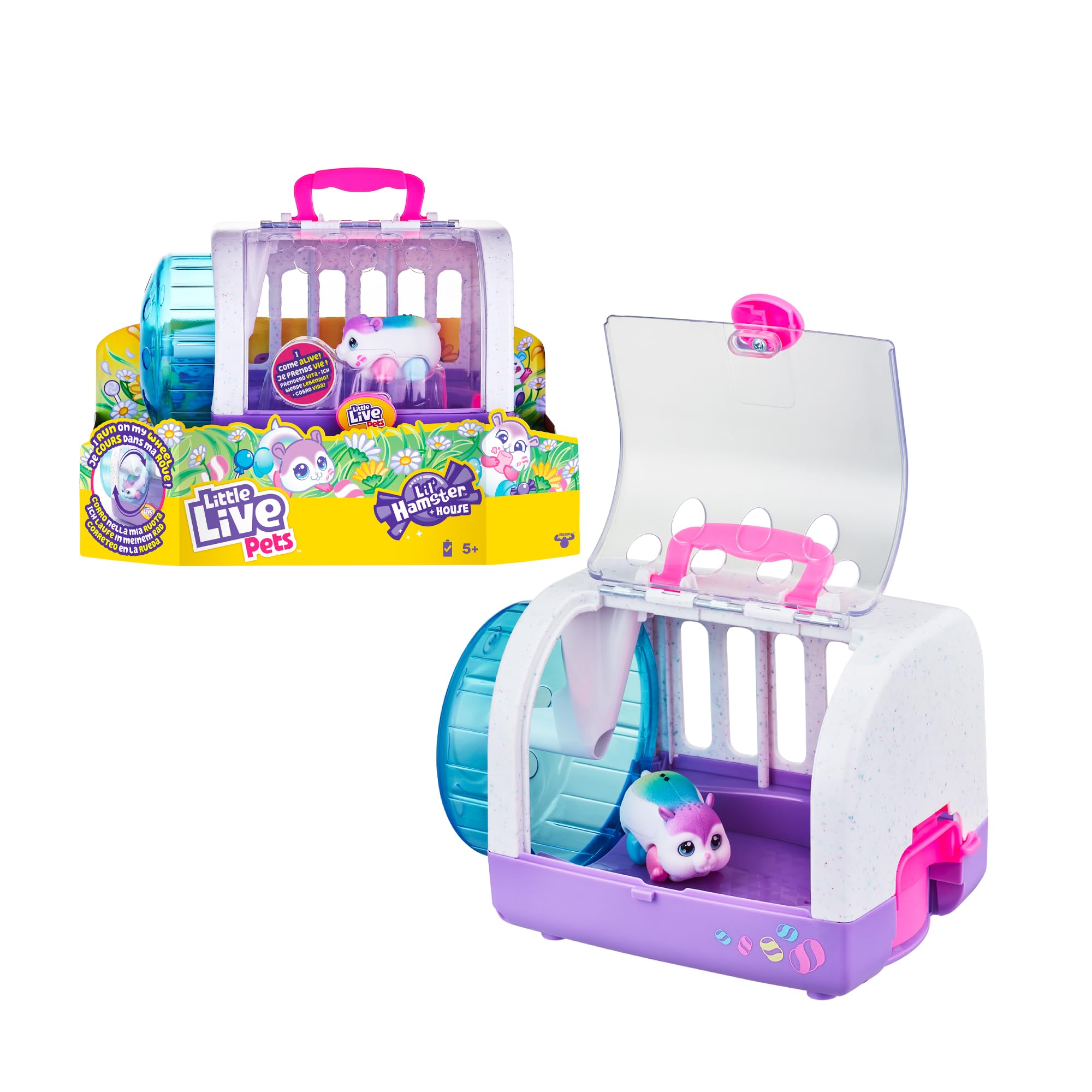 Little Live Pets - Lil Hamster z klatką, interaktywne zwierzę z dźwiękami i ruchem, ma koło do biegania, wzrost zwierzęcia w losowym kolorze, chłopcy i dziewczęta + 5 lat