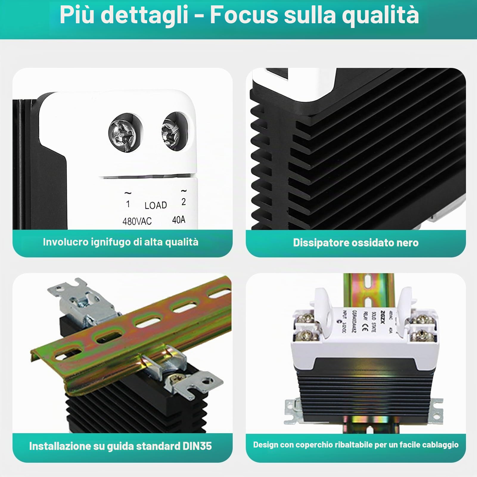 DEWIN Relè Stato Solido 12V,Relè a Stato Solido Monofase Rele di Stato Solido Modulare Rele SSR CA Tensione di Controllo 3-32V CC 480V CA 40A
