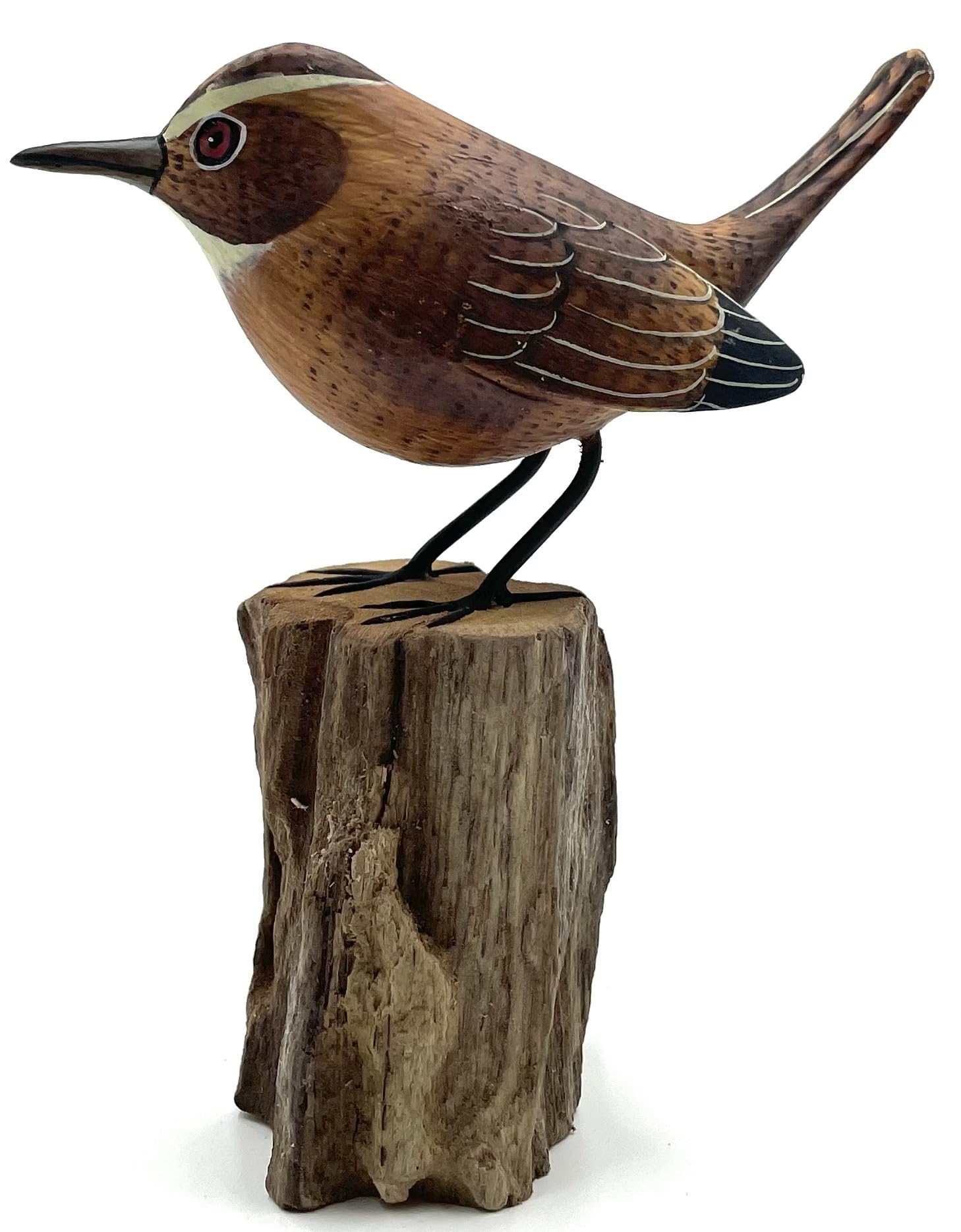 My Square Mile Wren Bird Statue Ornament | Wooden Hand Carved Bird | Tree Stump Painted Great British Birds Indoor/Outdoor Garden Ornament (Wren)