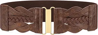 SANSTHS Vintage Stretchy Belt for Women, Womens Wide Elastic Belts for Dresses Coats, Fashion Womens Belts with Gold Buckle
