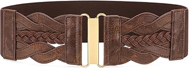 SANSTHS Vintage Stretchy Belt for Women, Womens Wide Elastic Belts for Dresses Coats, Fashion Womens Belts with Gold Buckle