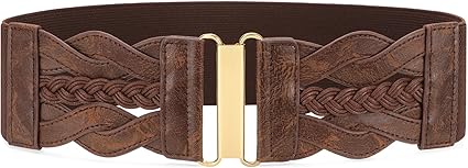 SANSTHS Vintage Stretchy Belt for Women, Womens Wide Elastic Belts for Dresses Coats, Fashion Womens Belts with Gold Buckle