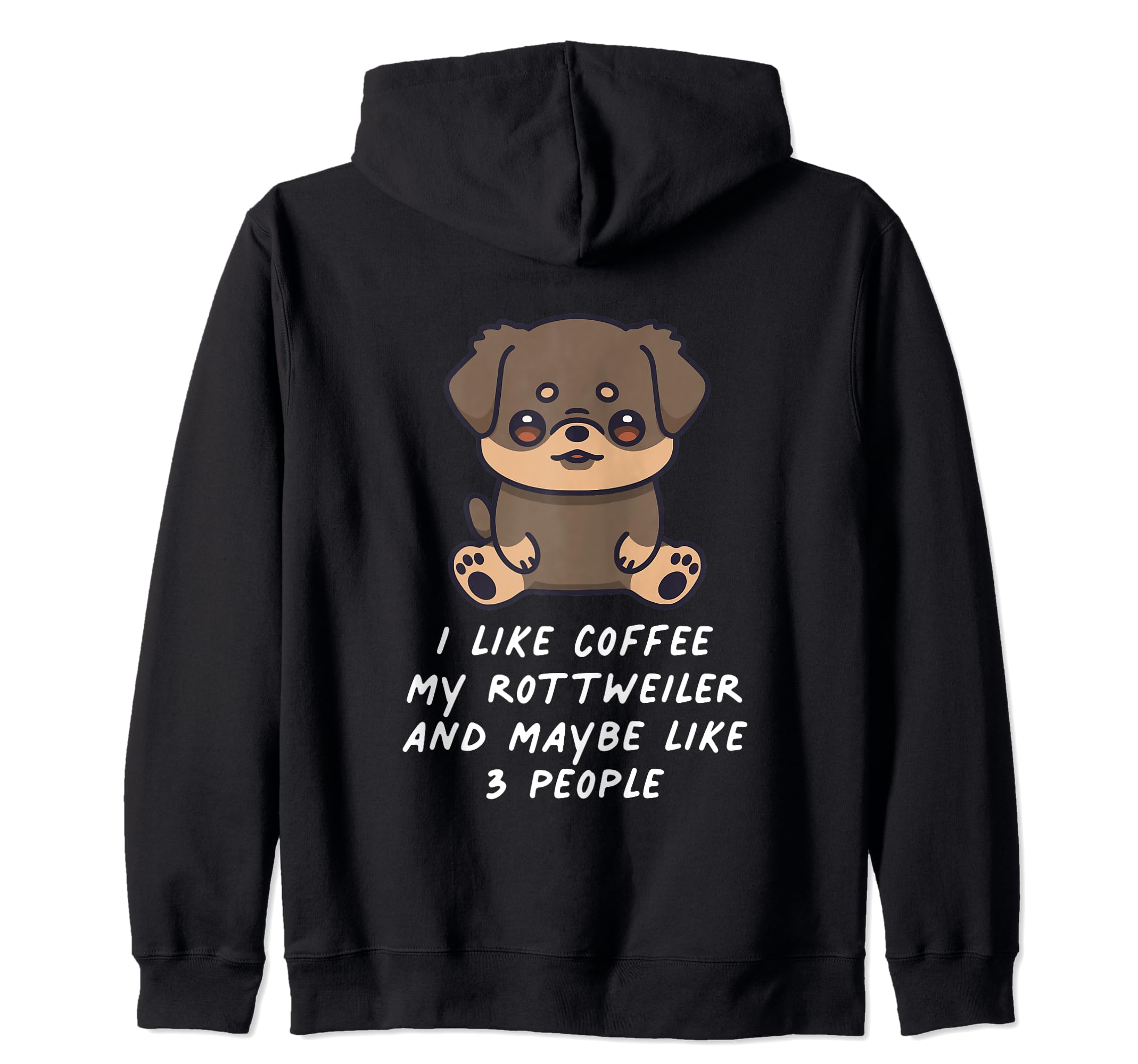 I Like Coffee My Rottweiler And Maybe 3 People Kawaii Dog Zip Hoodie, Black, S - Image 2