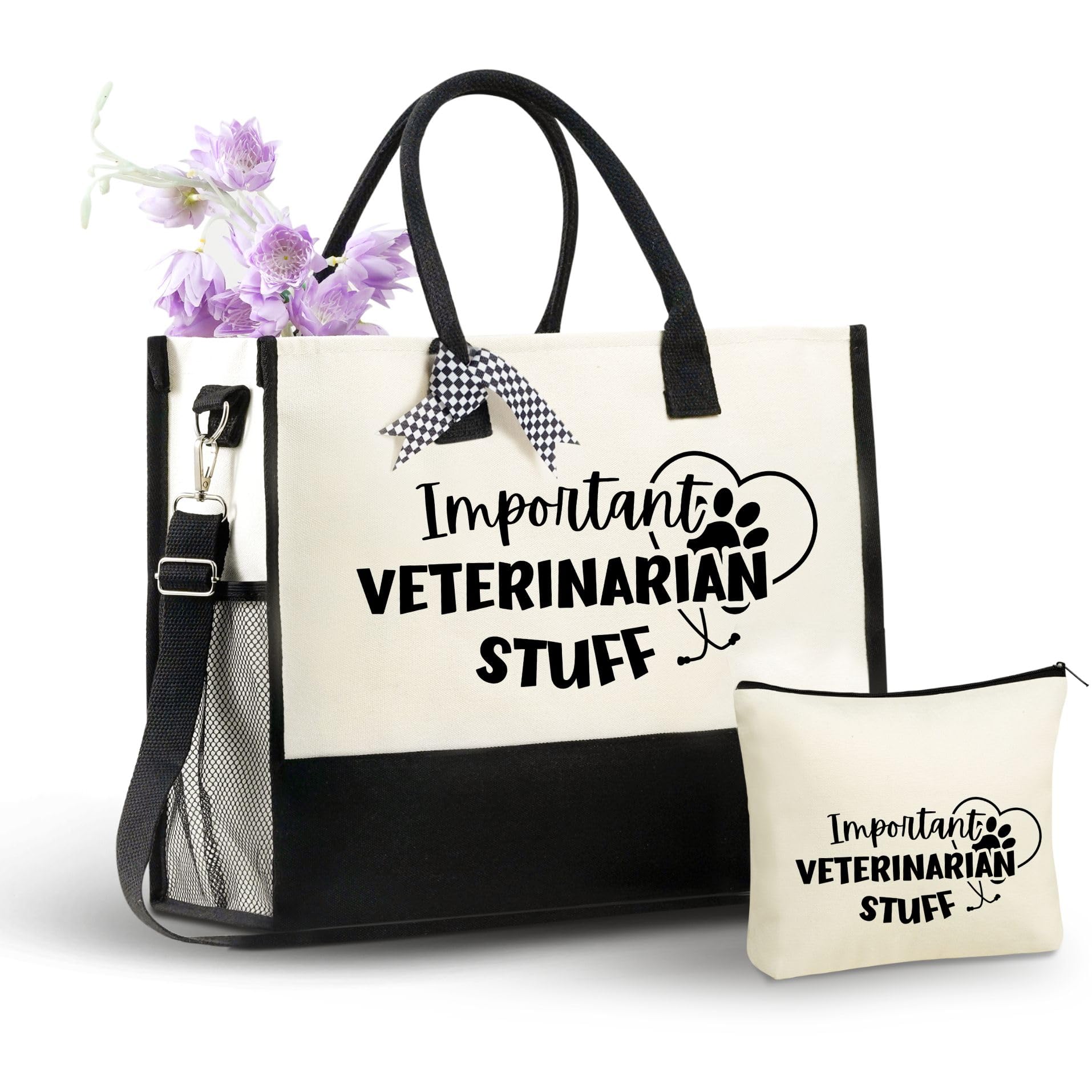 InnoBeta Veterinarian Gifts Canvas Tote Bag for Women, Veterinary Gift Bag with Top Zipper Closure and Shoulder Strap, Thank You Gifts for Vet, Vet