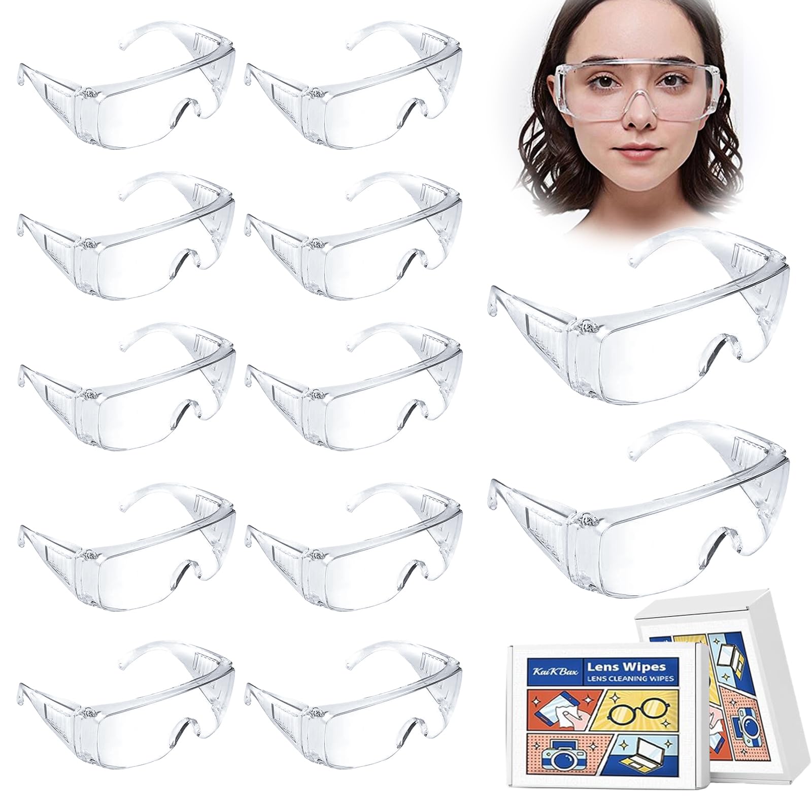 FSWWSF 12 PCS Gafas de Seguridad,Gafas protectoras, Transparentes Gafas,gafas de protección médica para Trabajo/Laboratorio/Industria/Agricultura