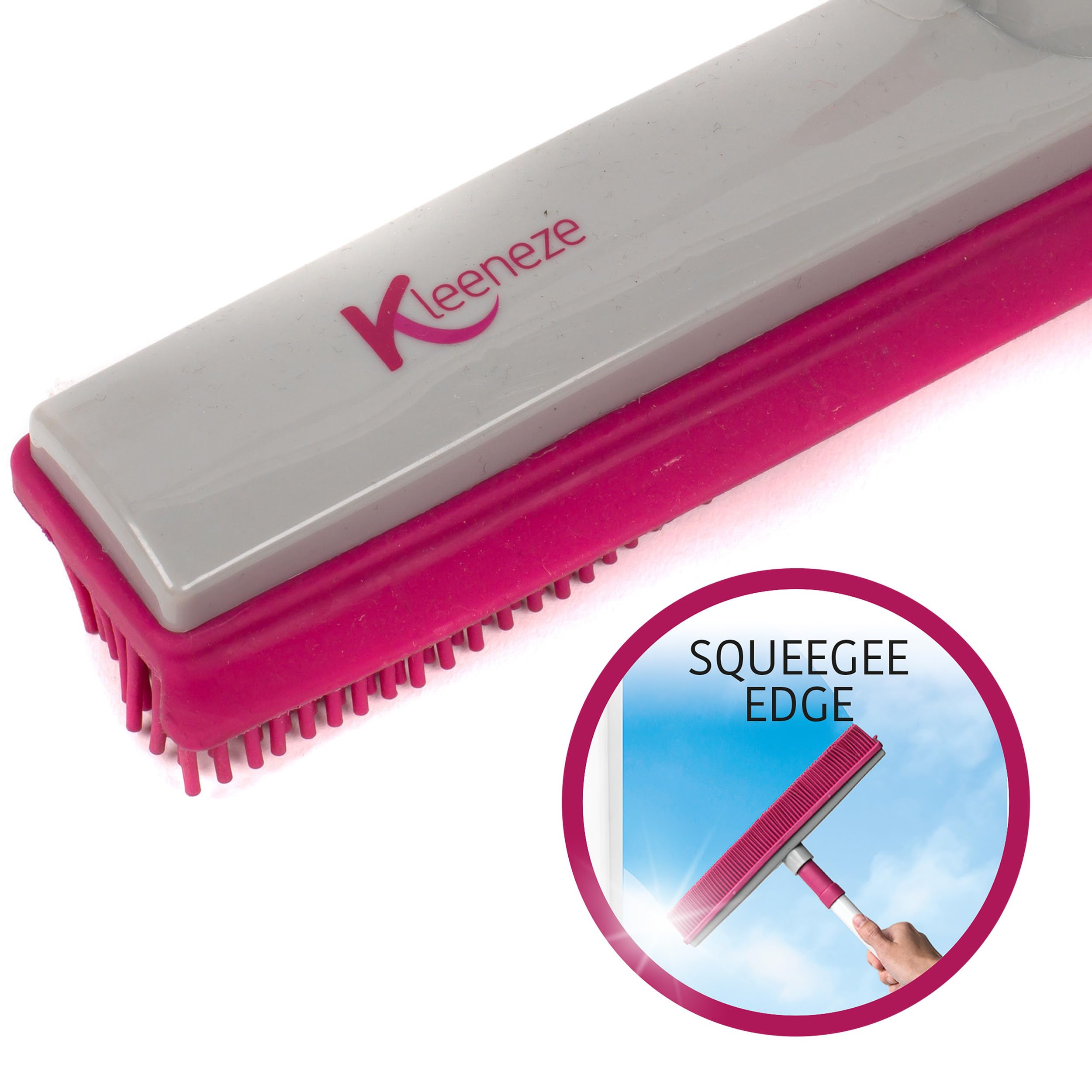 Kleeneze KL065315EU Electrostatic Rubber Head Floor Broom with Squeegee Edge, Sweeping Brush For Pet Hair, Fine Dust, Dirt and Spillages, Pink/Grey