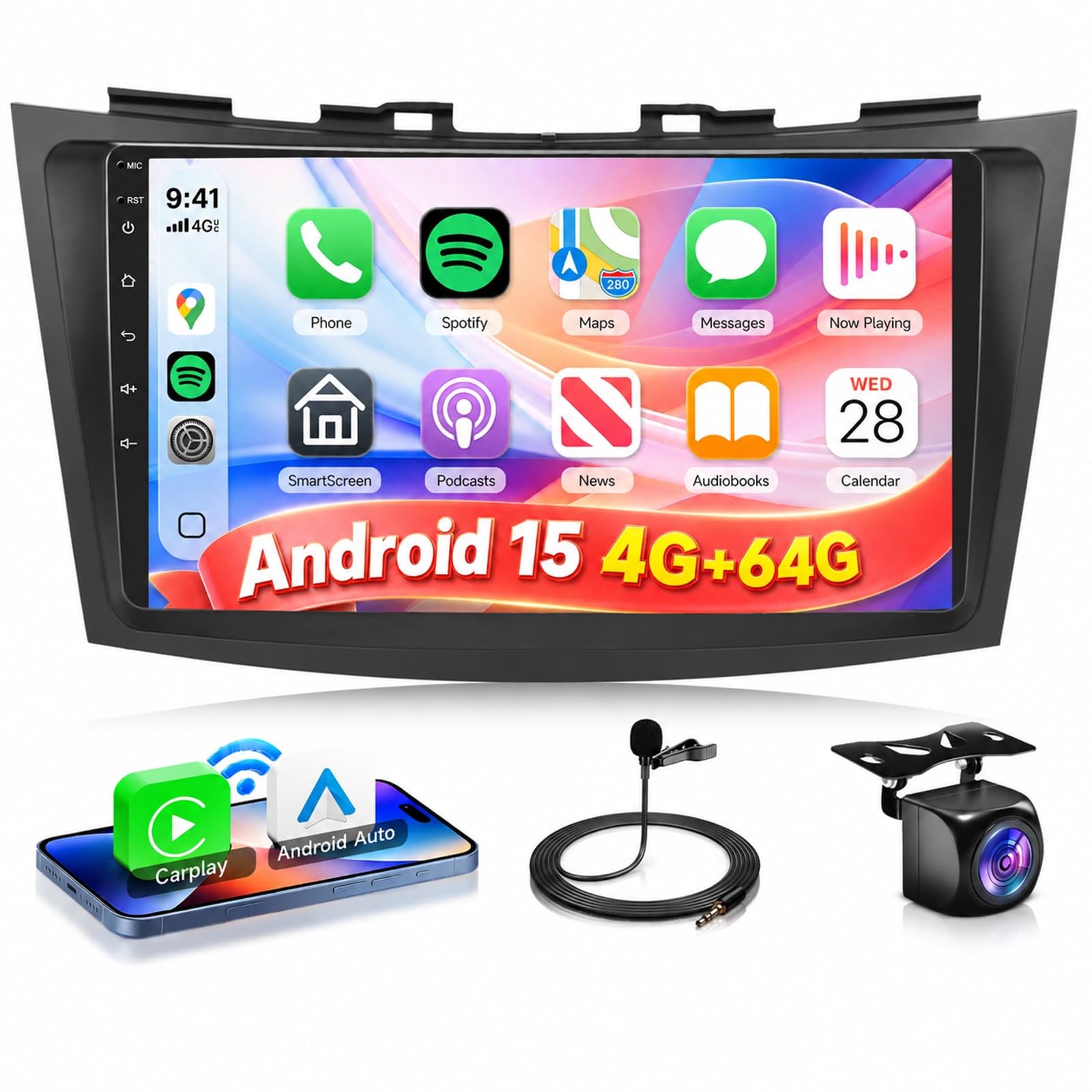 Rimoody 4G+64G Android Car Stereo Radio for Suzuki Swift 2011-2017 Carplay