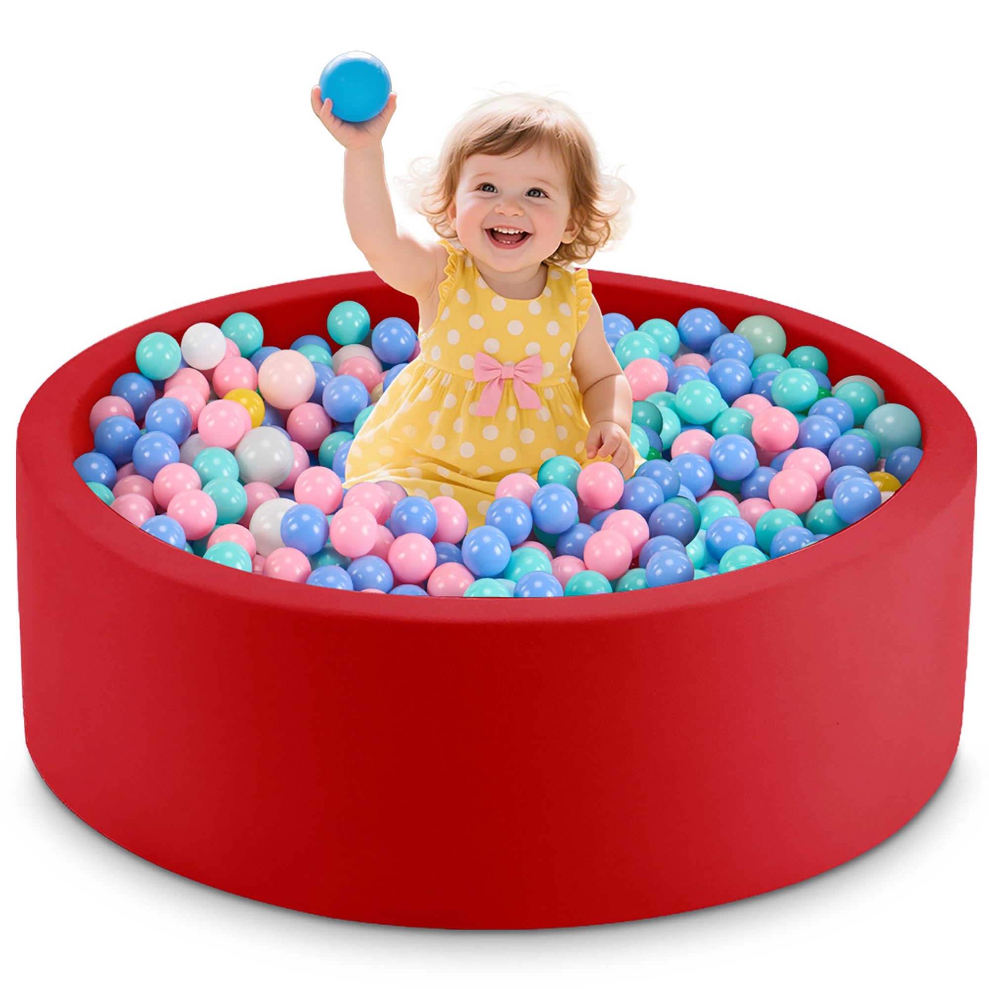 Aunekiv Baby Ball Pit, Round Soft Foam Ball Pit for Toddlers, Indoor Outdoor Small Kids Ball Pool, 90x30cm, Balls Not Included, Red