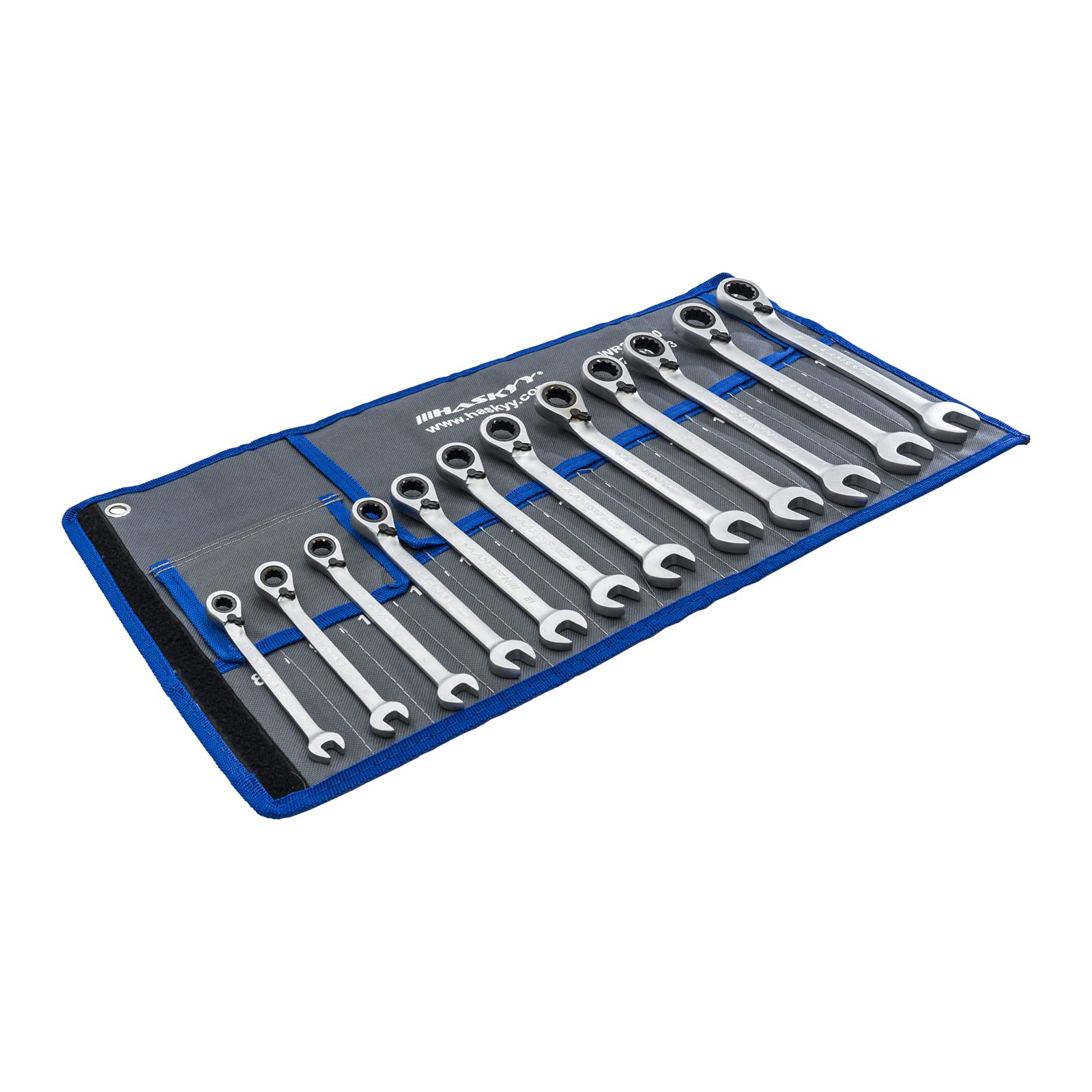 HASKYY Set di chiavi a cricchetto, 12 pezzi, 8-19 mm, angolo di lavoro di 15°, chiave a cricchetto, set di chiavi a forchetta