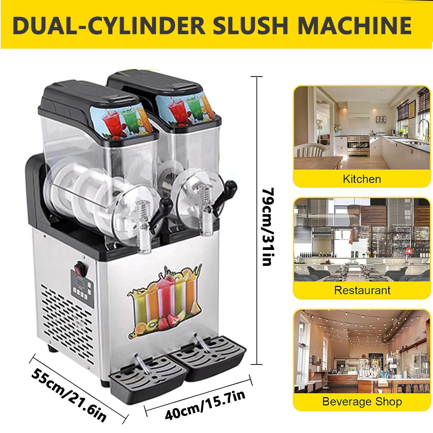 MáQuina Comercial para Preparar Refrescos, Tanques Grandes de 12l/24l, MáQuina para Hacer Granizados, MáQuina para Hacer Granizados, MáQuina para Hacer Margaritas de Verano,Double Cylinder