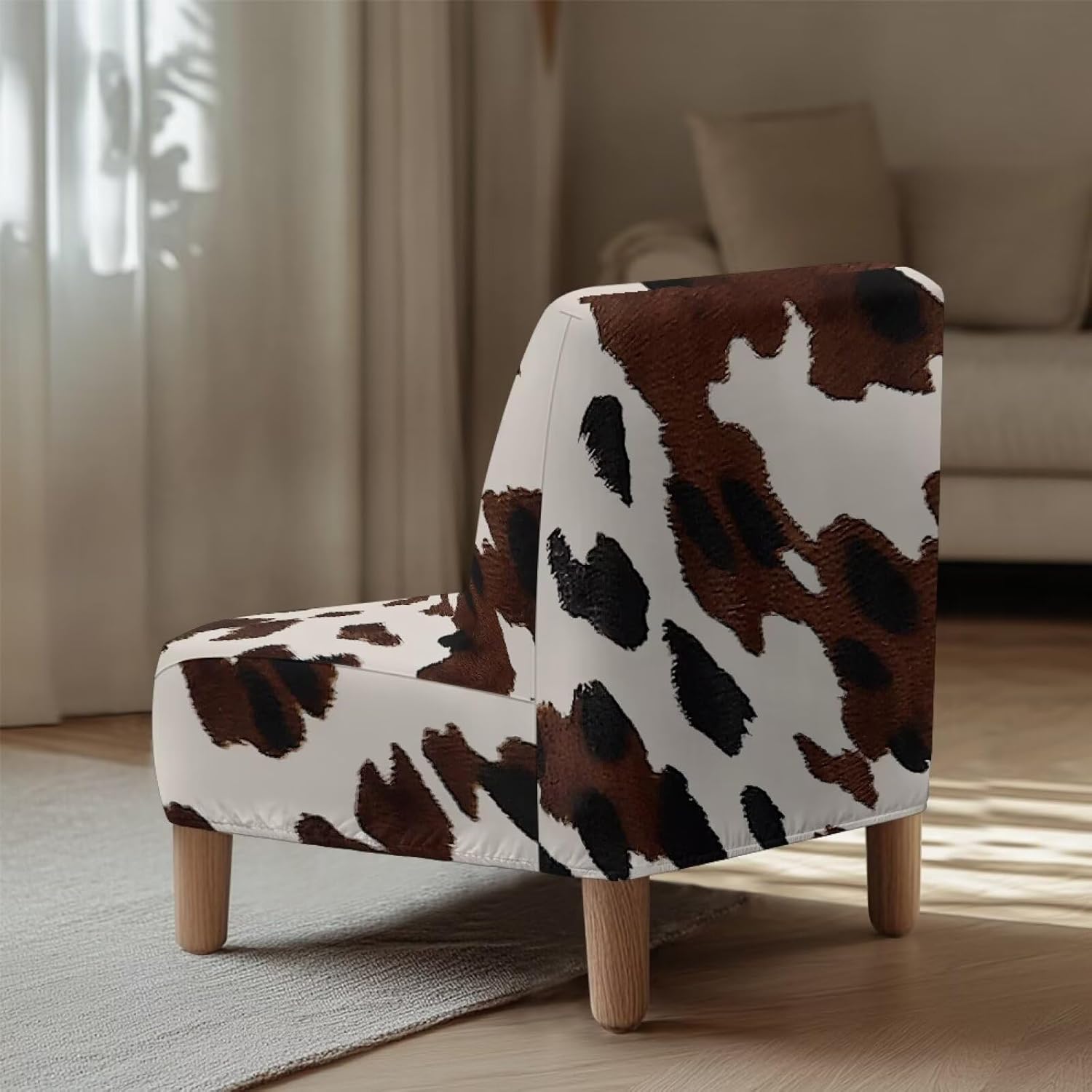 Merkmak Cowhide Print Armless Accent Chair Cover Slipcover with Stretchy Band Chair Protective Cover Without Arms Single Sofa Protective Slipcovers for Living Room Furniture Protector